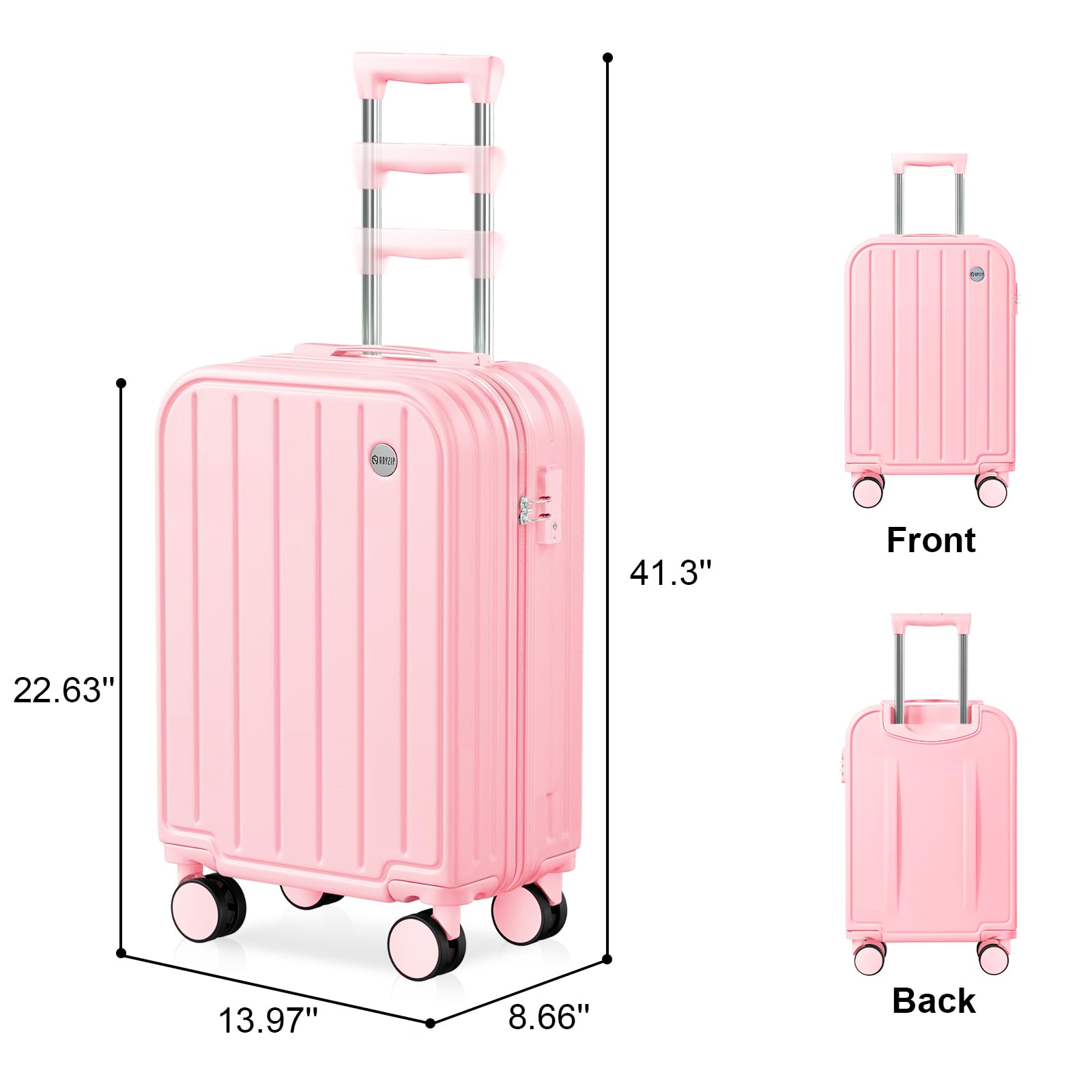 AnyZip 20 Inch Carry On Luggage - Airline Approved TSA Lock Lightweight Hard Shell Suitcase (22x14x9 Inches) with 360° Spinner Wheels - Perfect for Women & Kids Travel, Business Trips & Weekend Getaways (Pink ABS PC)