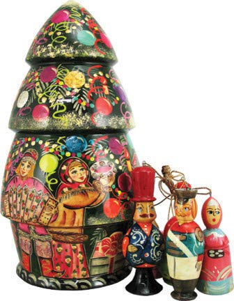 Russian Nesting Dolls - G. Debrekht Wooden Matryoshka Stacking Dolls Set, Christmas Tree Design - Handmade Holiday Decor for Home, Office & Gift Giving