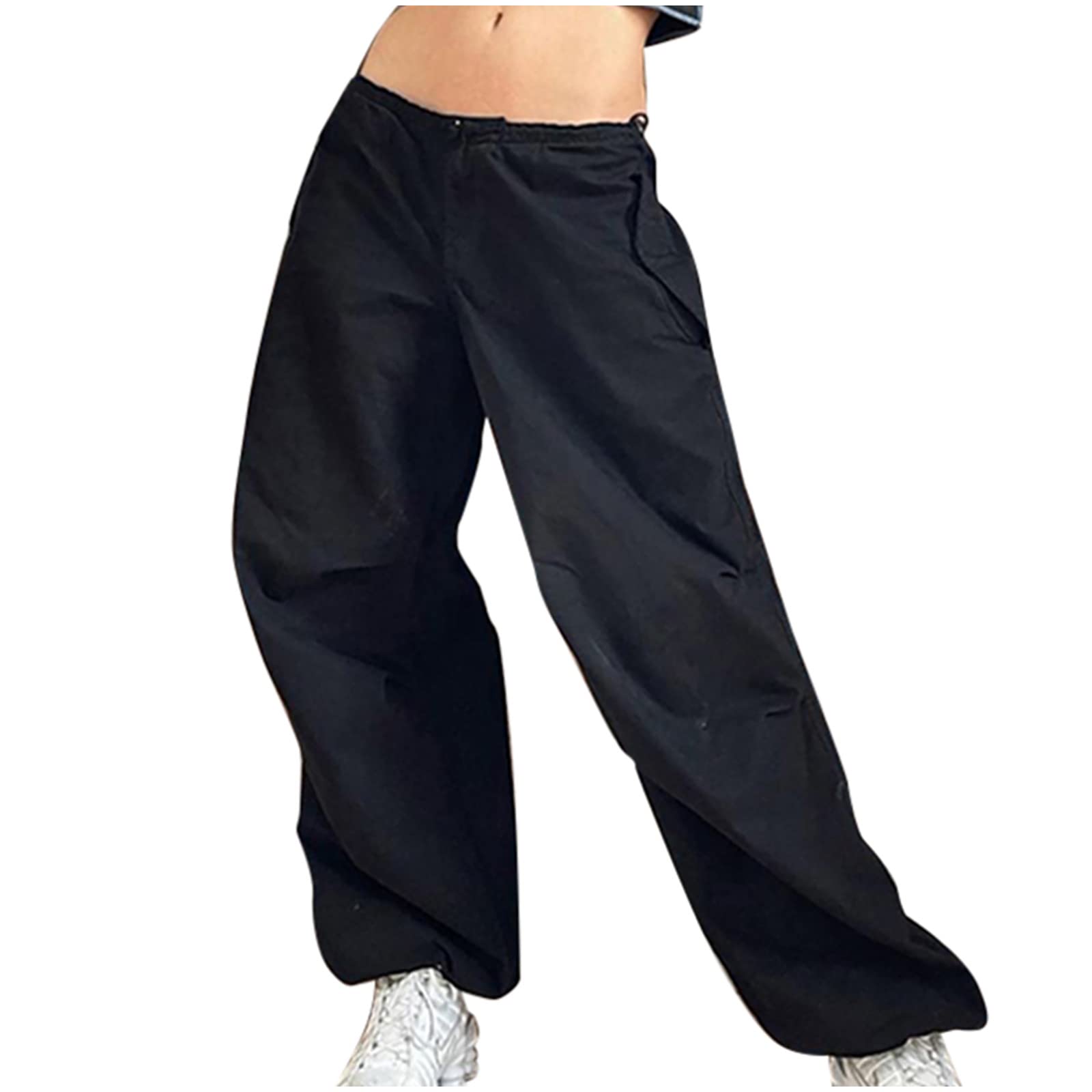 Ceimmol Women's Baggy Cargo Pants - Low Waist Work Pants with Pockets, Loose Fit Casual Straight Leg Trousers for Streetwear | Perfect for Work, Travel & Everyday Wear