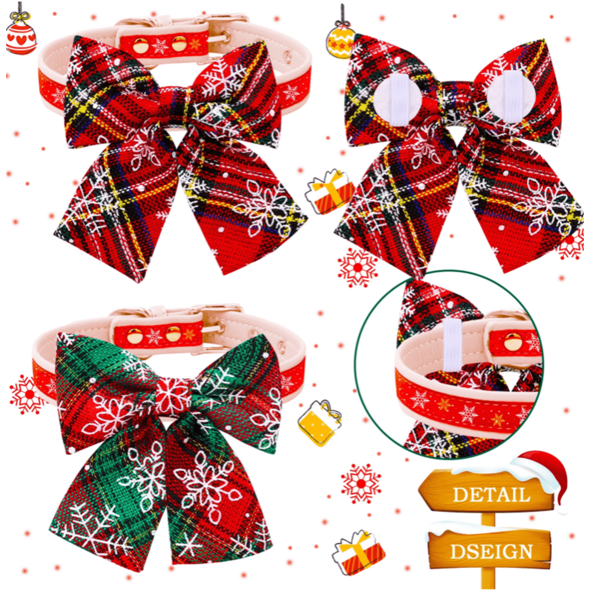 Christmas Holiday Dog Bow Tie - Plaid Snow Pattern Pet Accessory for Festive Parties & Photos