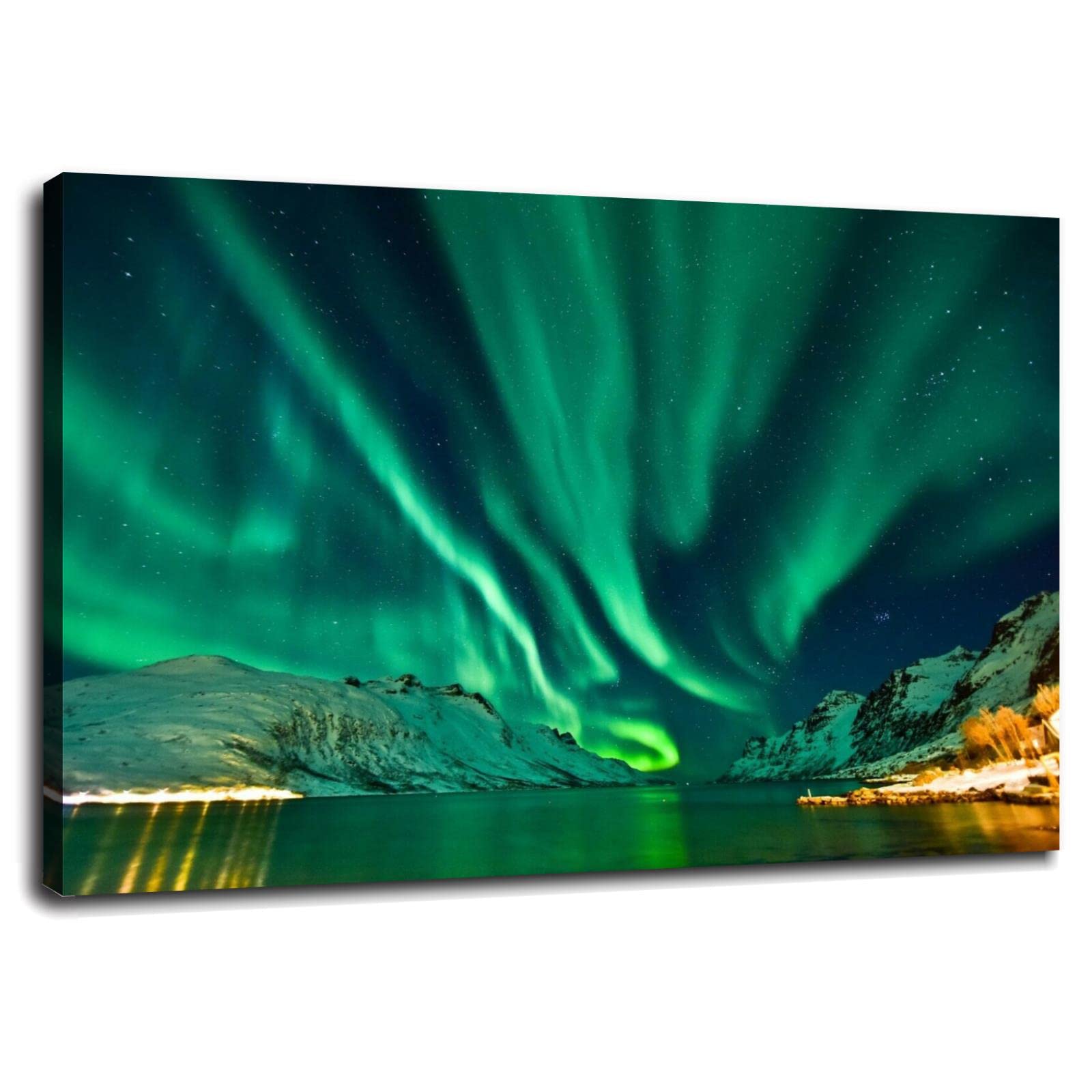 Northern Lights Aurora Borealis Canvas Wall Art Print - 36x24 Inch Framed Home & Office Decor - Perfect for Living Room, Bedroom, or Gift