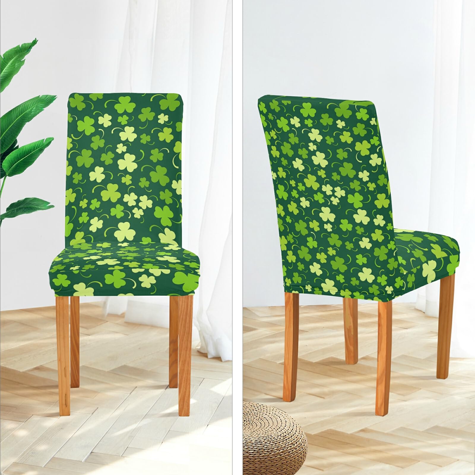 St. Patrick's Day Clover Stretch Chair Covers Set of 2 - Washable Dining Chair Slipcovers for Kitchen, Dining Room & Hotel Decor | Perfect for Irish-Themed Parties, Home Decor & Holiday Celebrations