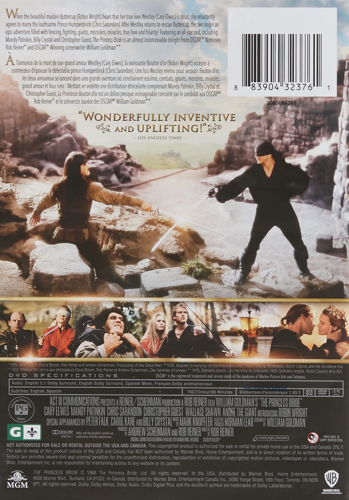 The Princess Bride 20th Anniversary Edition - Bilingual DVD/Blu-ray | Classic Romantic Fantasy Adventure Movie | Perfect for Family Movie Nights & Anniversary Gifts