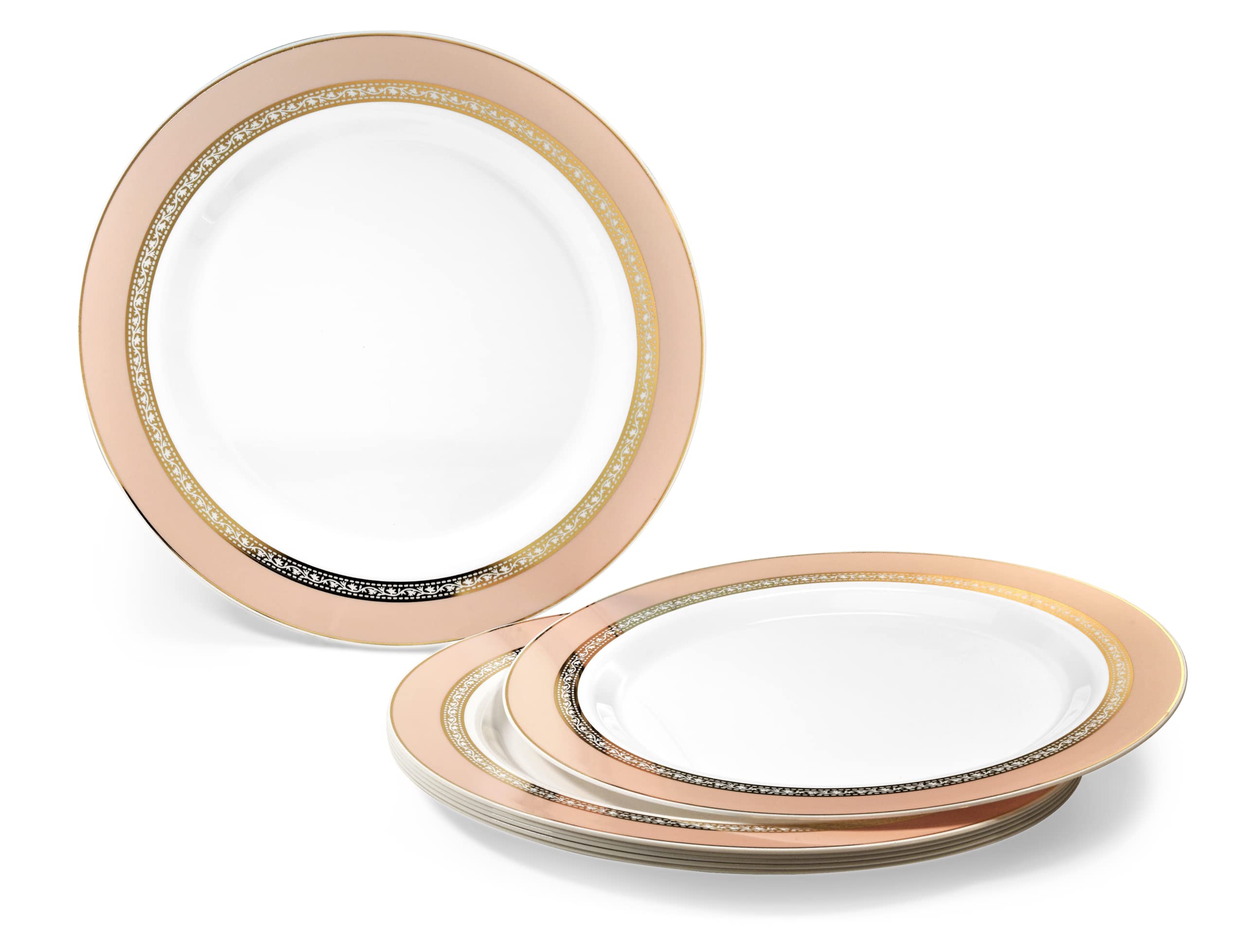 40-Pack Heavyweight Disposable Plastic Plates for Weddings & Parties - 10.5'' Elegant Dinner Plates in Ritz Blush & Gold - Perfect for Formal Events, Bridal Showers & Special Occasions