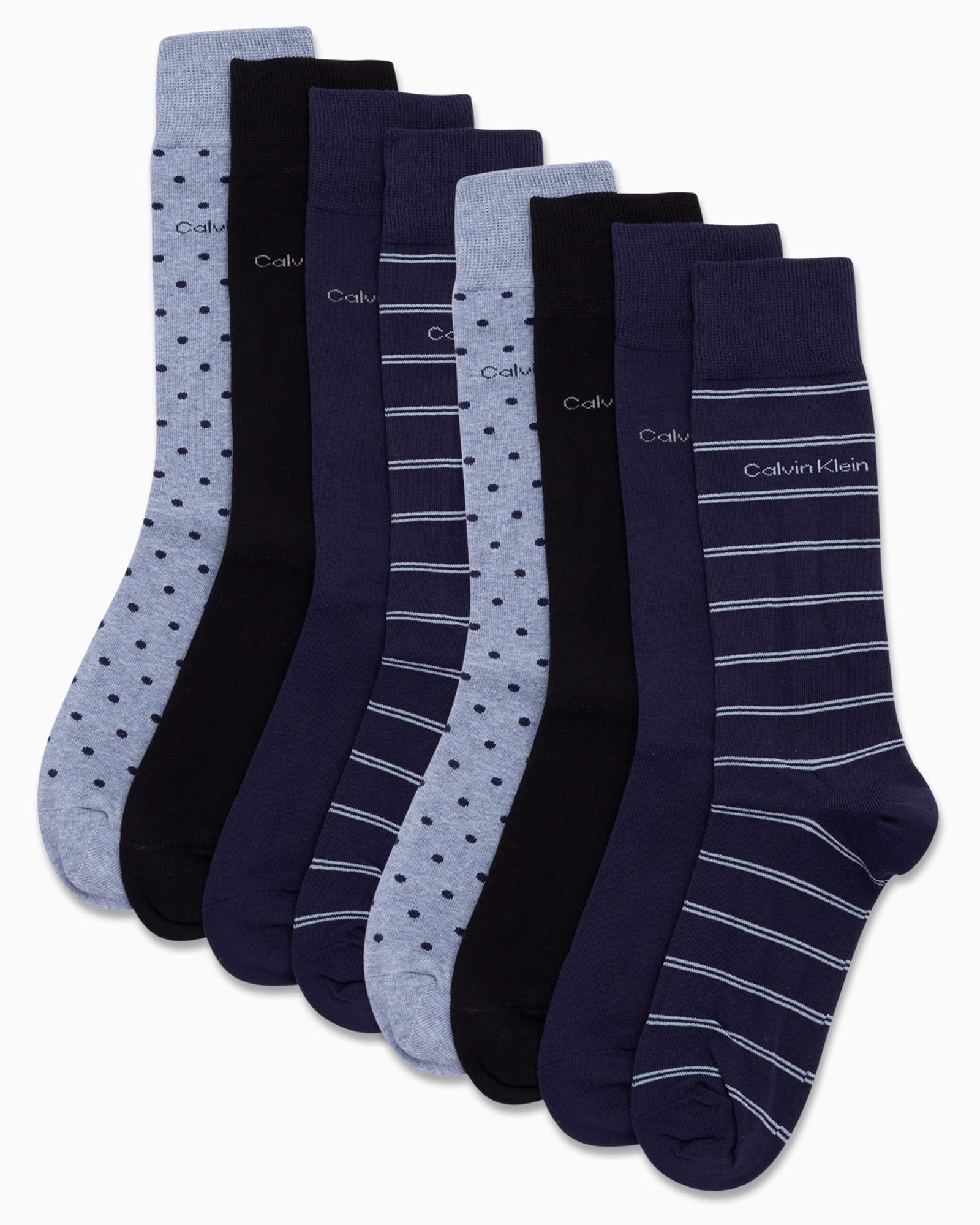 Calvin Klein Men's Crew Socks 8-Pack - Soft Cotton Blend Performance Dress Socks with Stylish Patterns - Comfortable Athletic Socks for Men (Size 7-12) - Perfect for Work, Gym & Everyday Wear