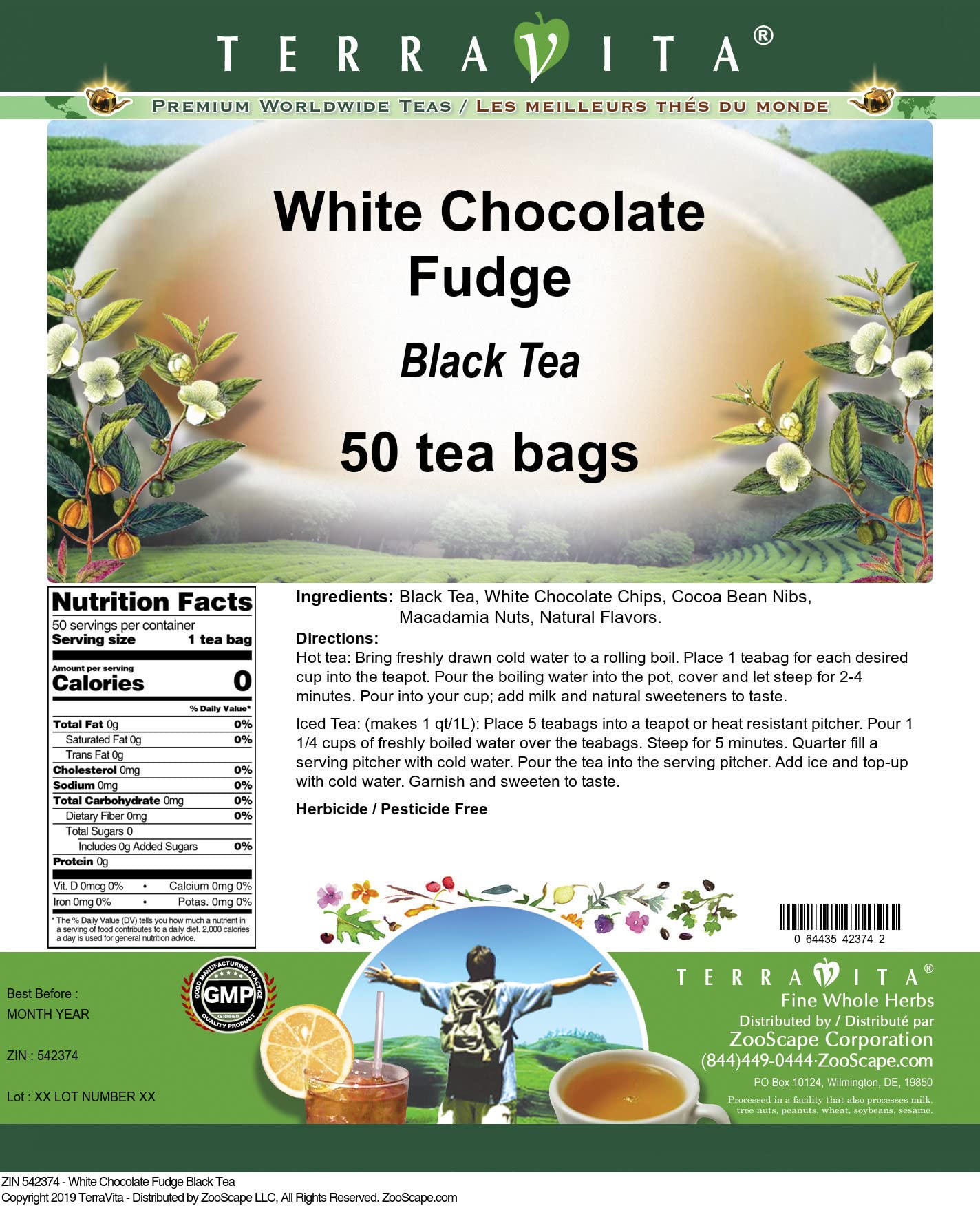 Premium White Chocolate Fudge Black Tea Bags - 3 Pack (150 Tea Bags Total) | Gourmet Dessert Tea for Afternoon Relaxation & Gift Giving | ZIN 542374
