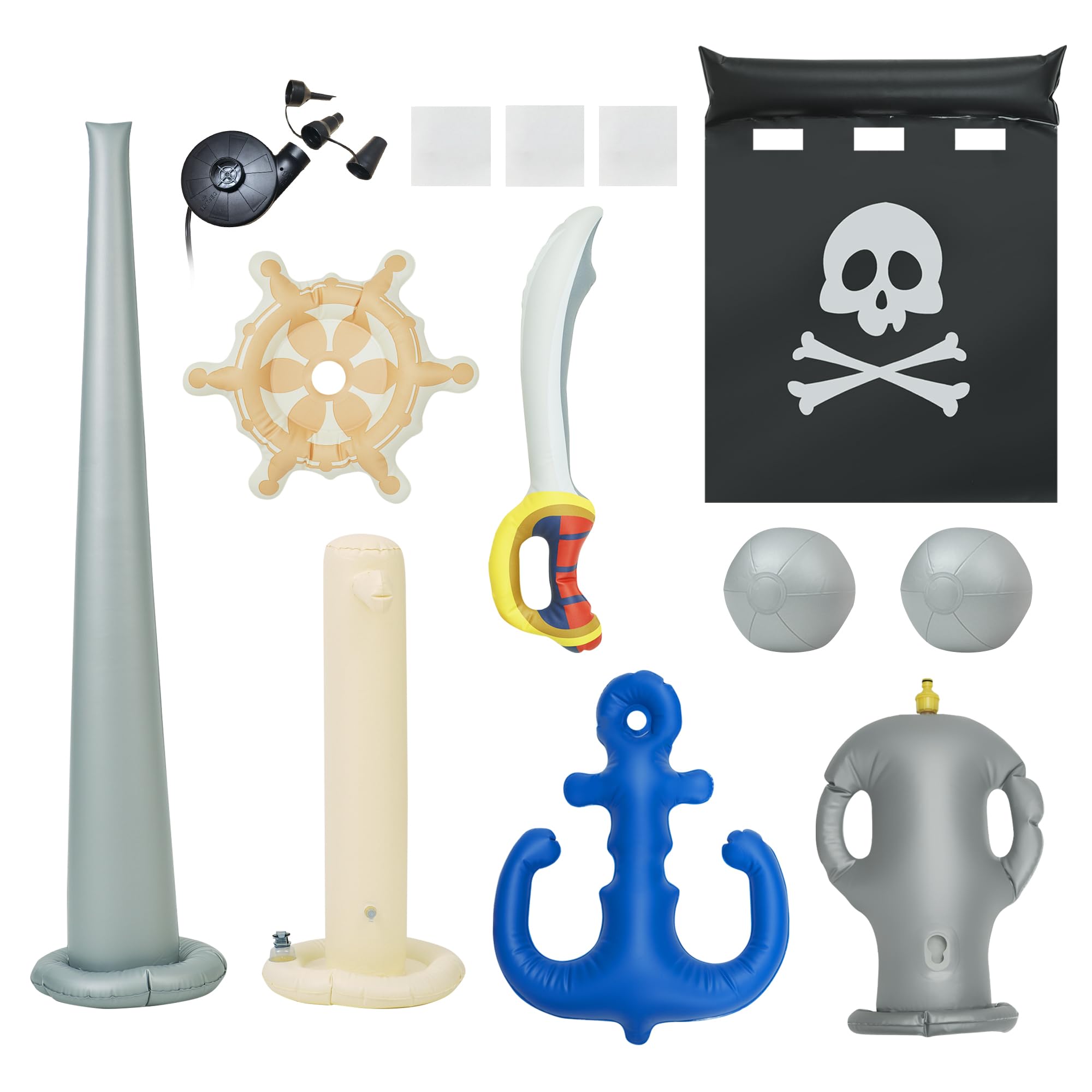 Teamson Kids Inflatable Pirate Ship Water Play Pool with Air Pump, Beach Balls & Accessories - Outdoor Sprinkler Splash Pad for Backyard, Beach & Summer Fun - Red