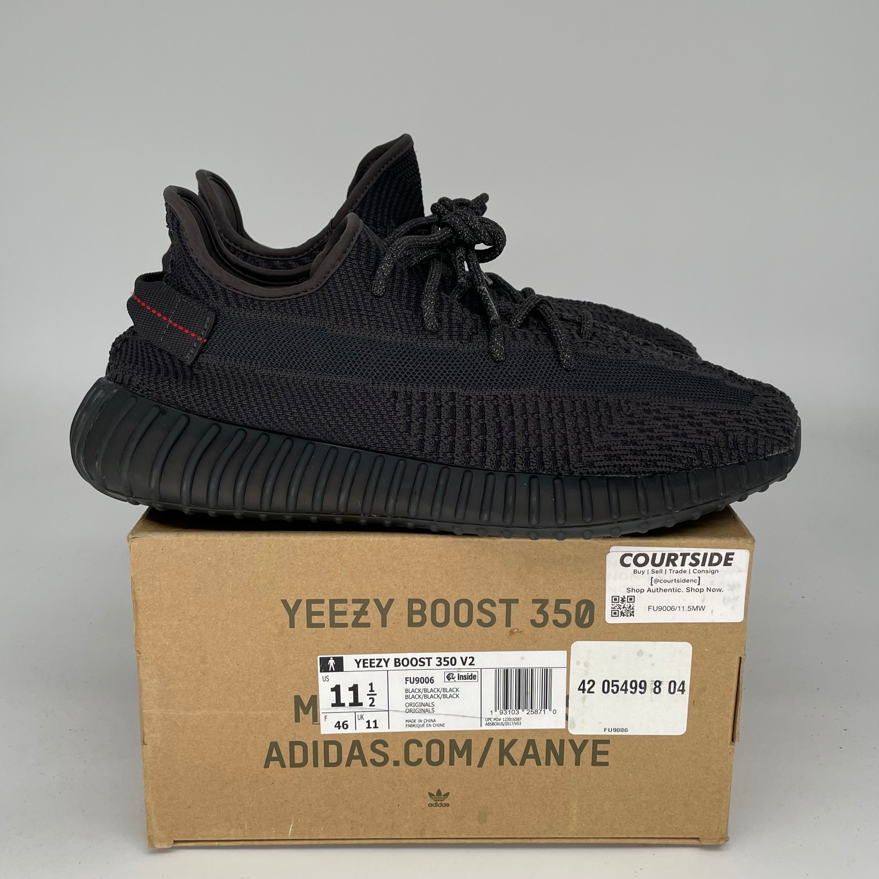 Adidas Yeezy Boost 350 V2 Black Non-Reflective Men's Running Shoes Size 11.5 - Style Code FU9006 | Perfect for Casual Wear, Gym & Street Fashion