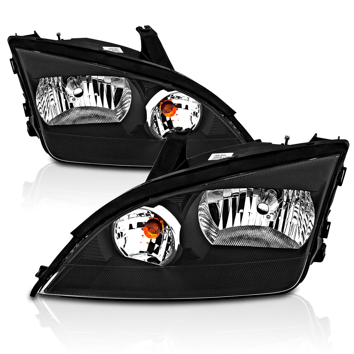 AmeriLite Replacement Headlights for Ford Focus ZX4 - Black 4-Door LED Headlamps (Passenger & Driver Side) | Improved Night Visibility & Style Upgrade