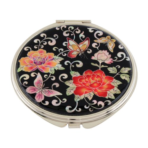 2X/1X Magnification Compact Mirror - Mother of Pearl Design, Portable Travel Makeup Mirror for Women, Gift for Mom (Red Peony) - Perfect for Purses & On-the-Go Touch Ups