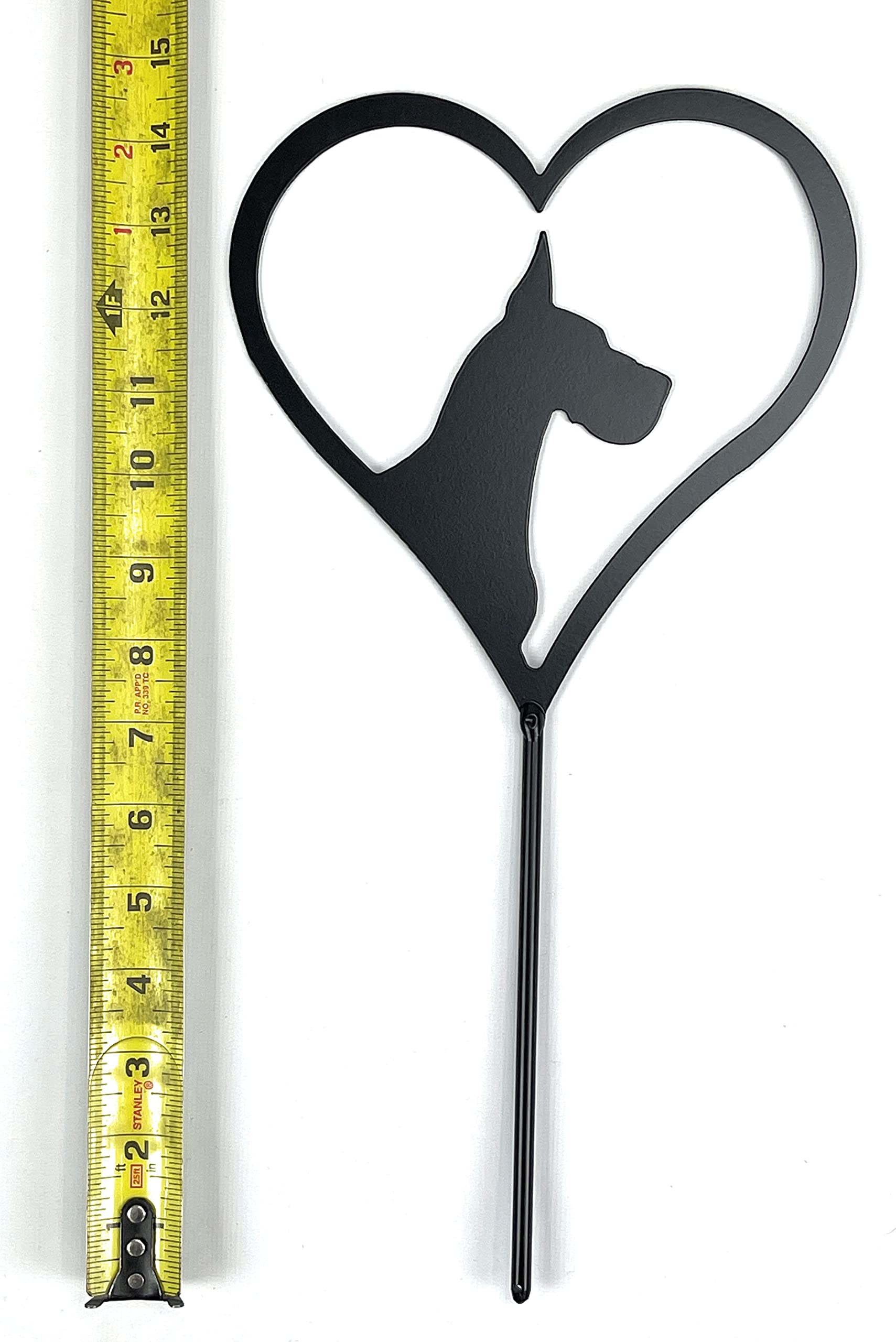 Great Dane Silhouette Metal Art - Heart Shaped Powder Coated Black Yard Stake, Grave Marker, Garden Decoration, Pet Memorial Gift
