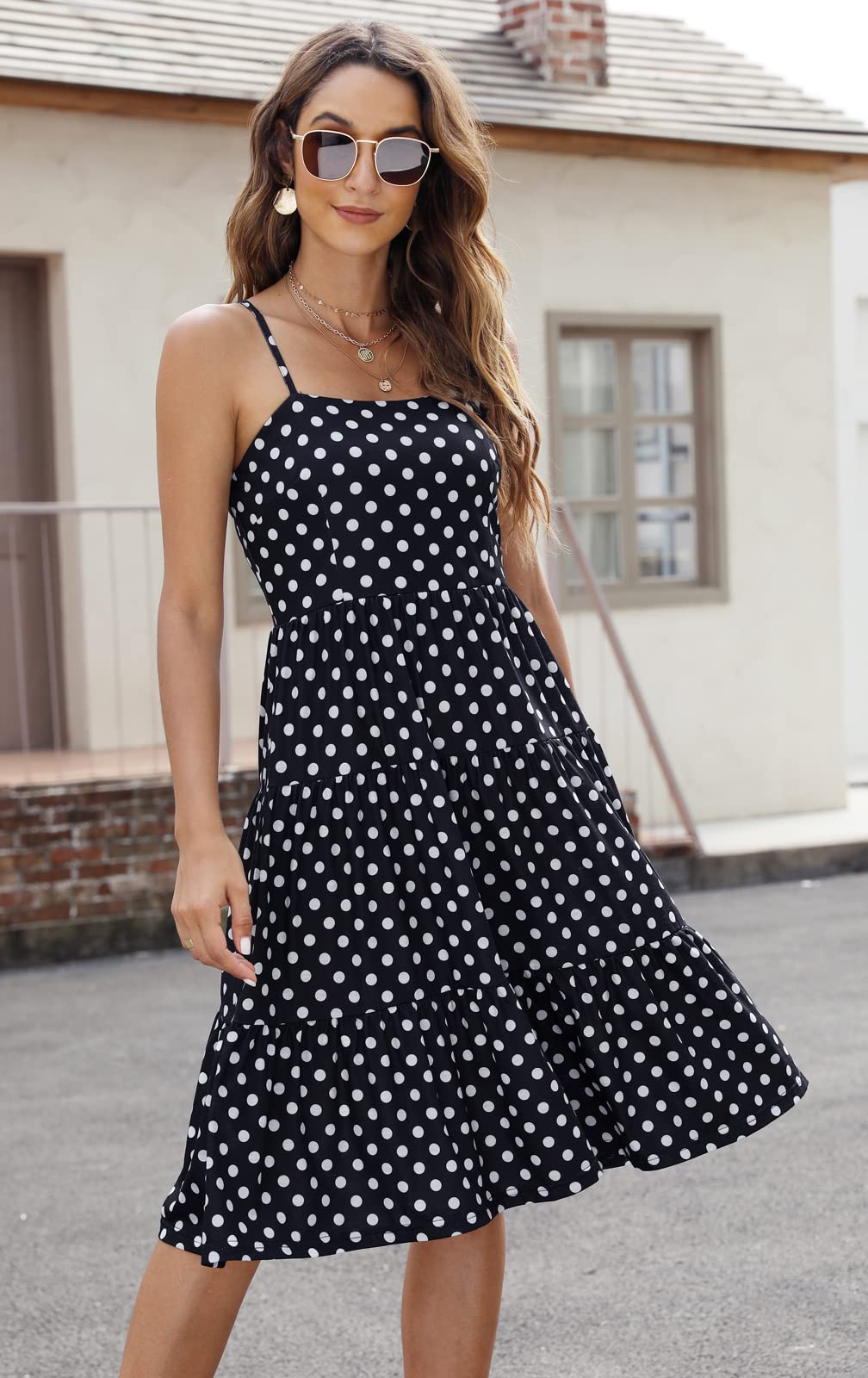 Berydress Women's Summer Spaghetti Strap Tiered Midi Dress - Wedding Guest, Casual Beach & Sun Dress - Flowy Ruffle Cotton Black Dress for Outdoor Parties, Vacations & Date Nights