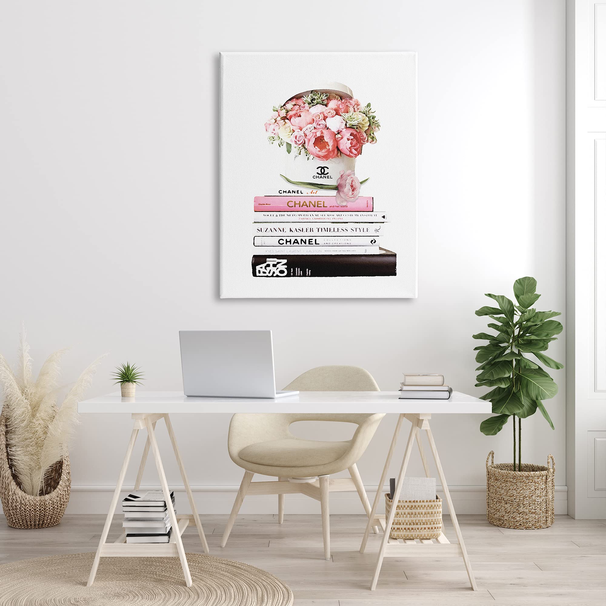 Stupell Industries Pink Florals in Hat Box Glam Fashion Books Canvas Wall Art by ROS Ruseva - Perfect for Living Room, Bedroom & Office Decor
