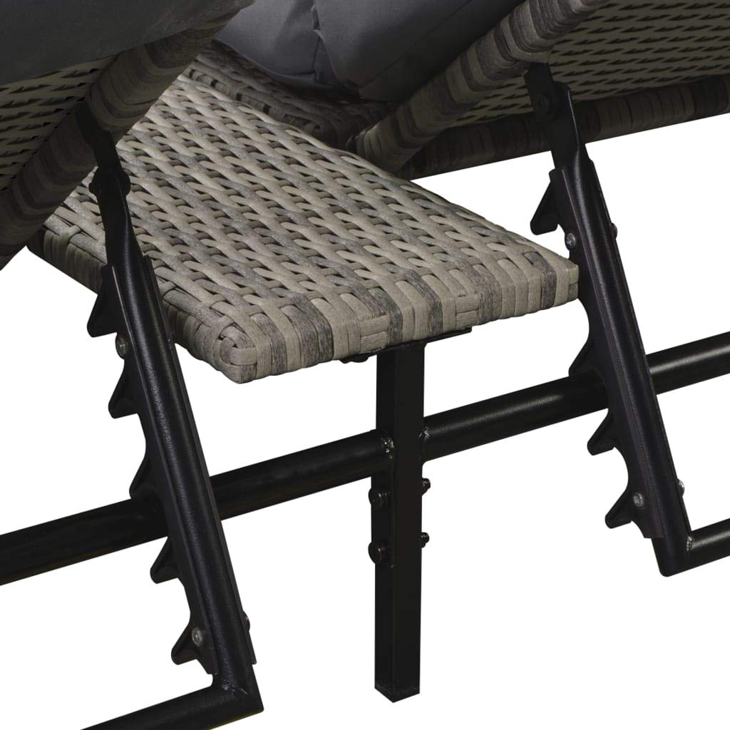 Adjustable Double Sun Lounger with Cushion - Gray Poly Rattan Outdoor Patio Lounge Chair for Garden, Poolside & Backyard Relaxation