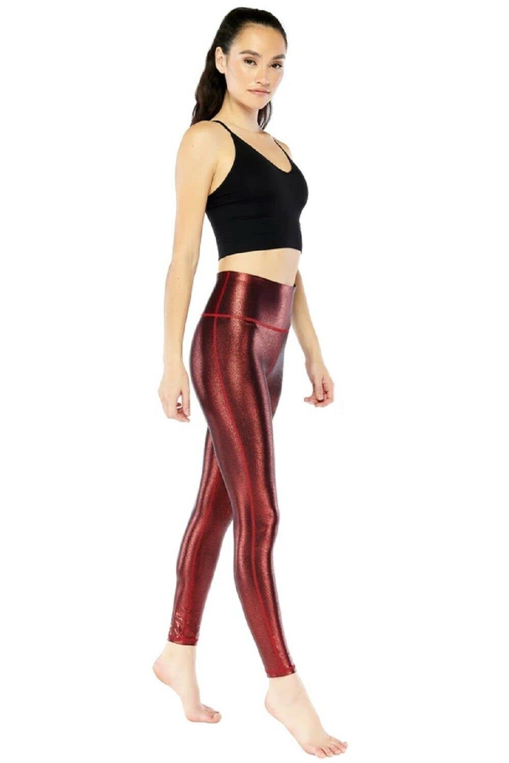 Electric Yoga Leggings for Women - High Waist Stretchy Workout Pants (Large, Red) - Perfect for Yoga, Gym, Running & Daily Wear