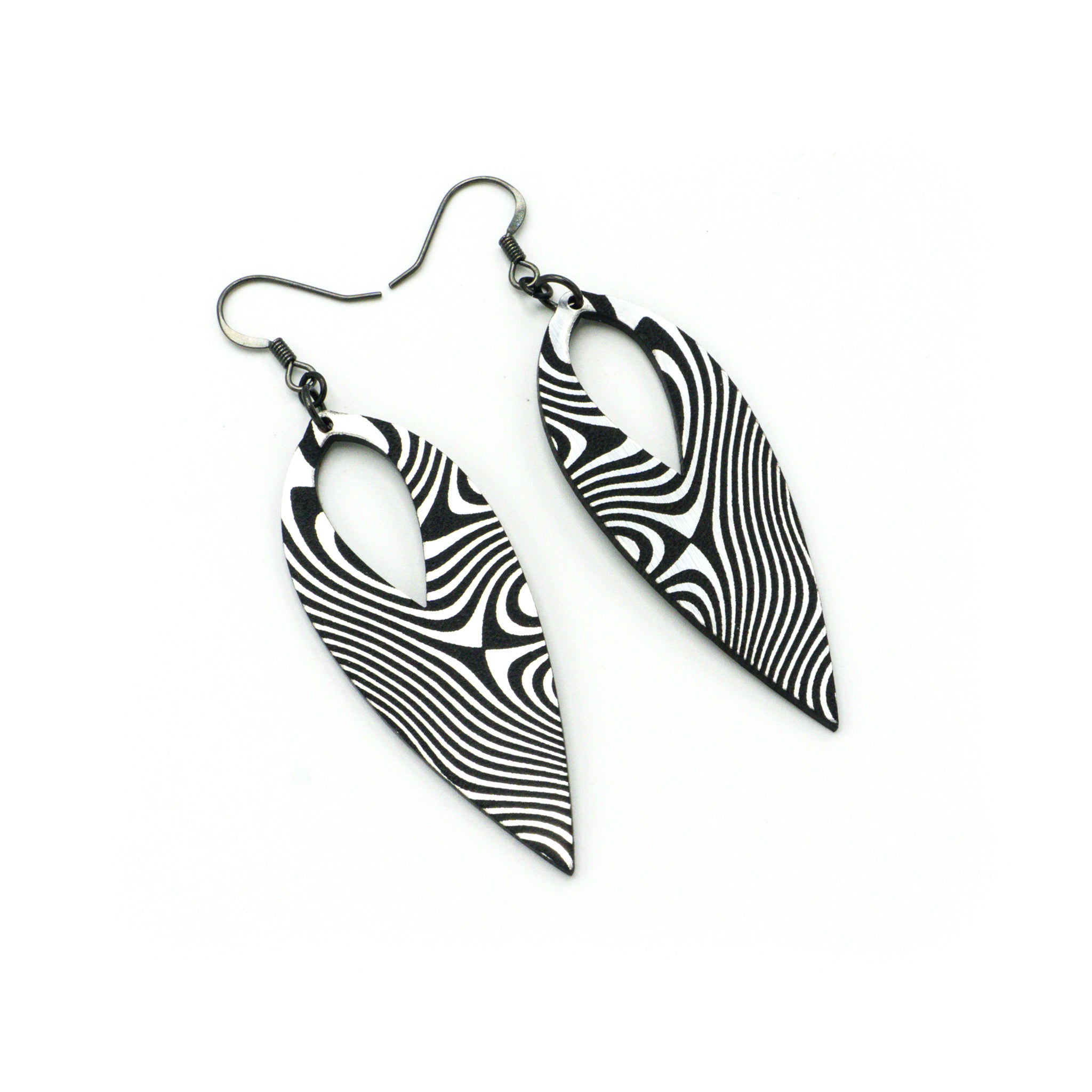 Nativas 35 Acrylic Earrings - Brushed Silver & Black | Lightweight Dangle Earrings for Women, Perfect for Parties, Weddings & Everyday Wear