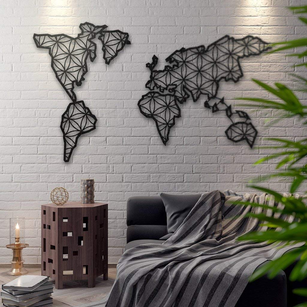 Metal World Map Wall Art Decor - Handmade Metal Wall Hangings for Home & Office Decoration | Perfect for Living Room, Bedroom, Study & Gifts