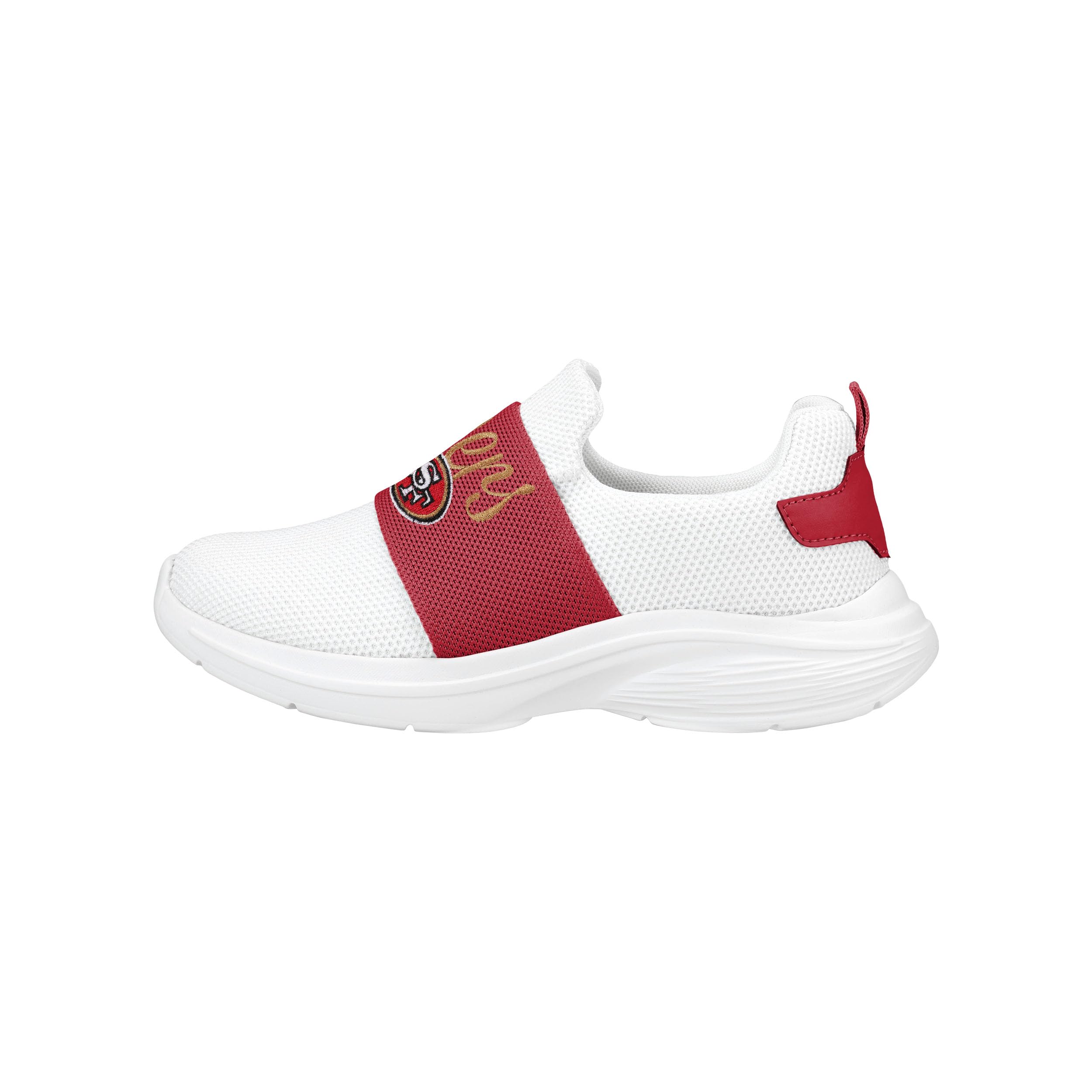 FOCO San Francisco 49ers NFL Women's Slip-On Sneakers - White Script Wordmark Design | Comfortable Casual Shoes for Game Day & Everyday Wear