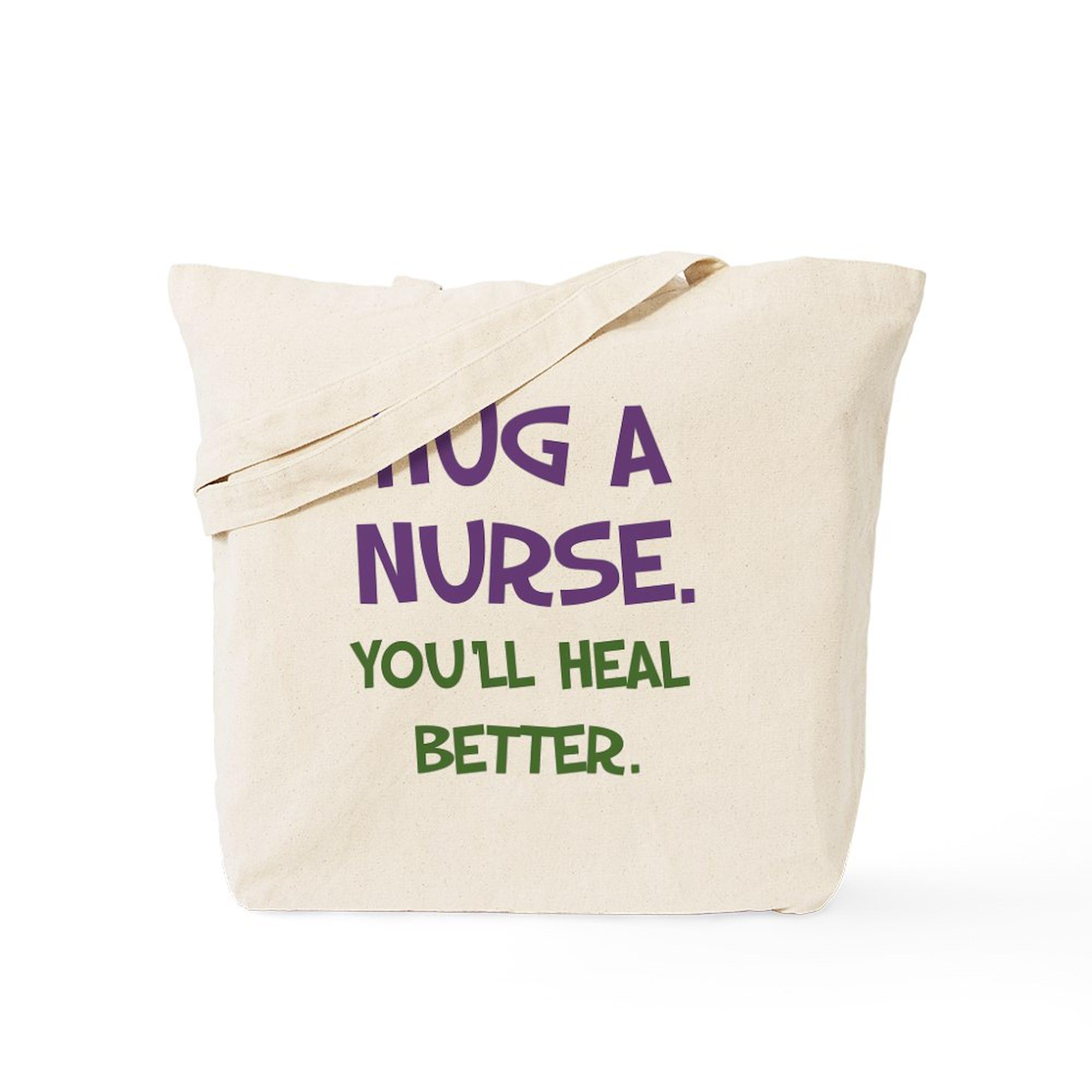 Hug A Nurse Tote Bag - Natural Canvas Reusable Shopping Bag for Nurses & Healthcare Workers - Perfect for Work, Groceries & Everyday Use