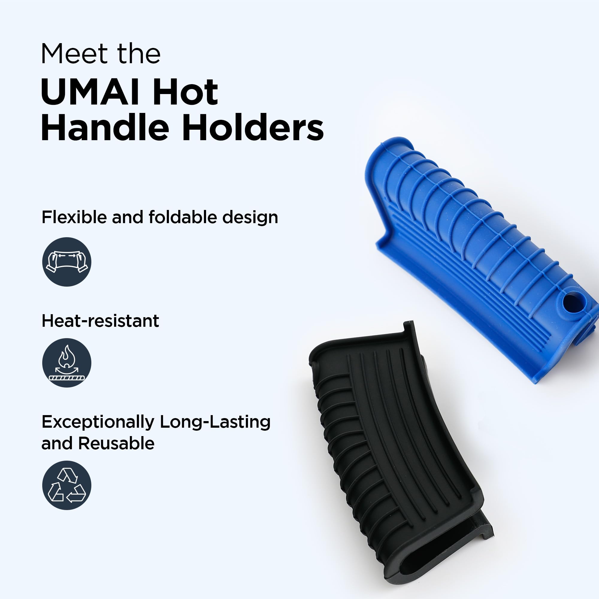 **UMAI 2-Piece Silicone Hot Handle Holders Set – Non-Slip, Heat-Resistant Kitchen Accessories for Pots, Pans & Utensils (Blue) – Perfect for Cooking, Grilling & Baking**
