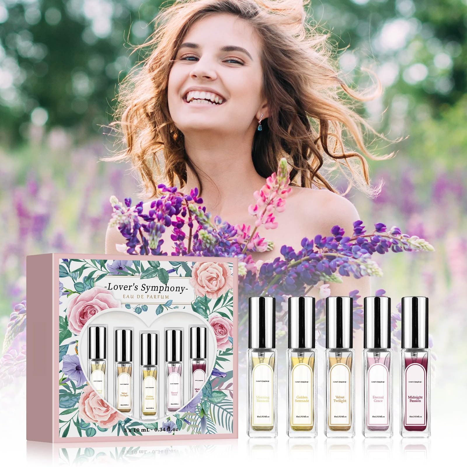 Roll On Perfume Set - Lover's Symphony Eau de Parfum Collection (5 Travel-Size Rollerball Fragrances) | Vanilla Scented Mini Perfume Gift for Women, Valentine's Day Present | Perfect for Travel, Date Nights & Everyday Elegance