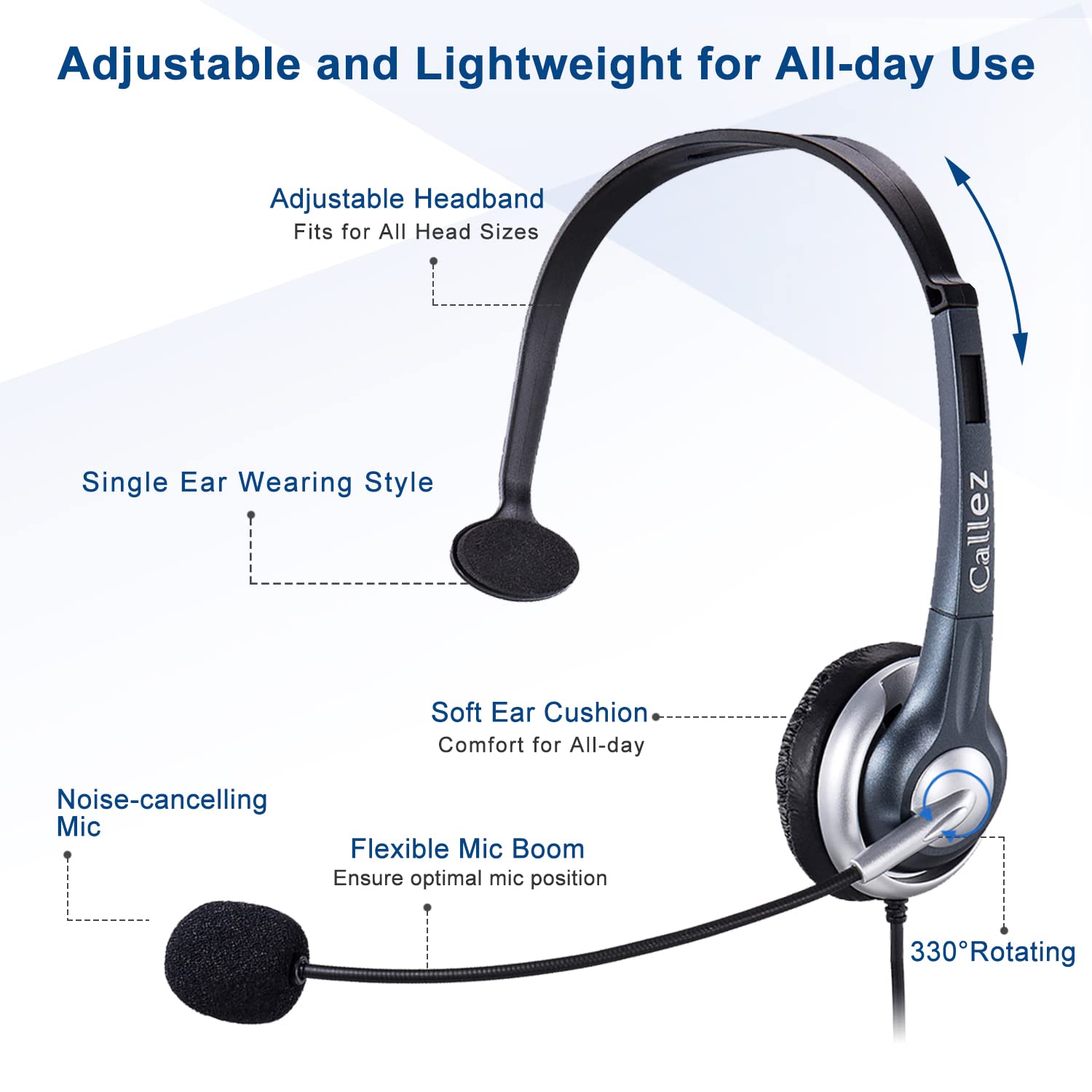 RJ9 Office Phone Headset with Noise Cancelling Microphone - Compatible with Yealink T46S/T42S/T48S, Avaya 1608/9608, Cisco & More - Perfect for Call Centers & Remote Work