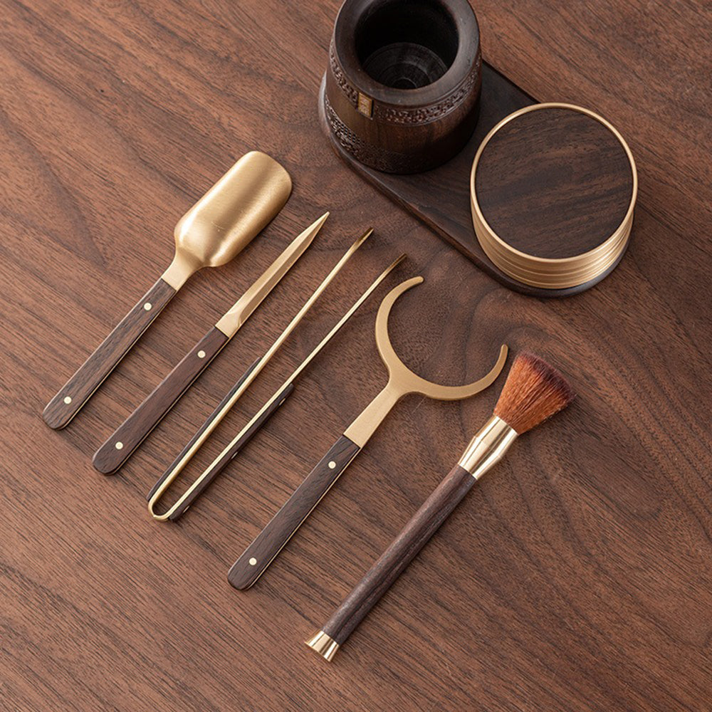 Premium Ebony Wood Tea Set with Coaster - Traditional Japanese Tea Ceremony Accessories for Home & Office Use