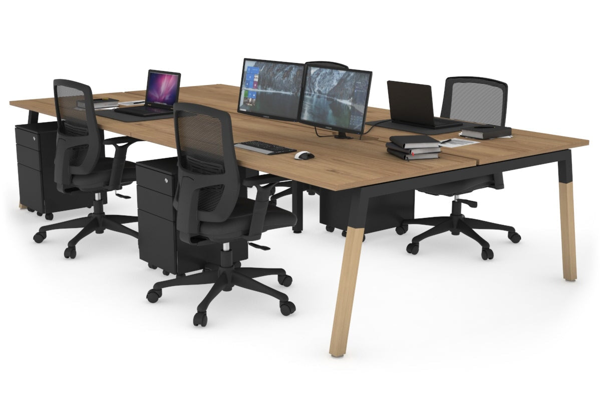Quadro A Legs 4-Person Office Workstation with Wood Legs & Cross Beam - 1800L x 800W Dimensions with Cable Management Scallop - Perfect for Collaborative Workspaces & Modern Office Desks