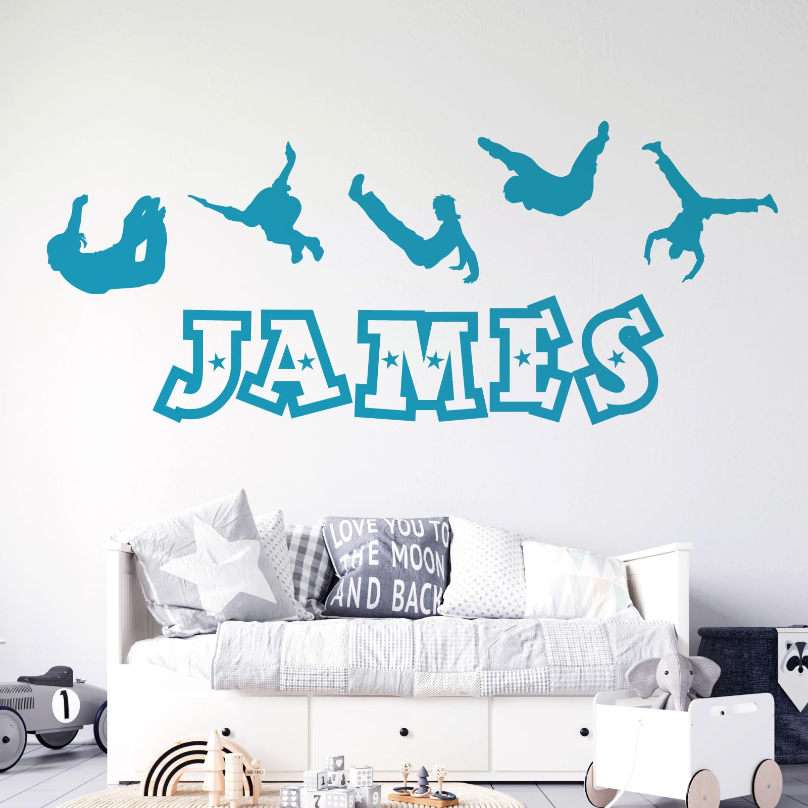 Custom Boys Name Wall Decals - Parkour Themed Silhouette Stickers (Chocolate Brown) - Perfect for Kids' Bedroom, Playroom & Nursery Decor