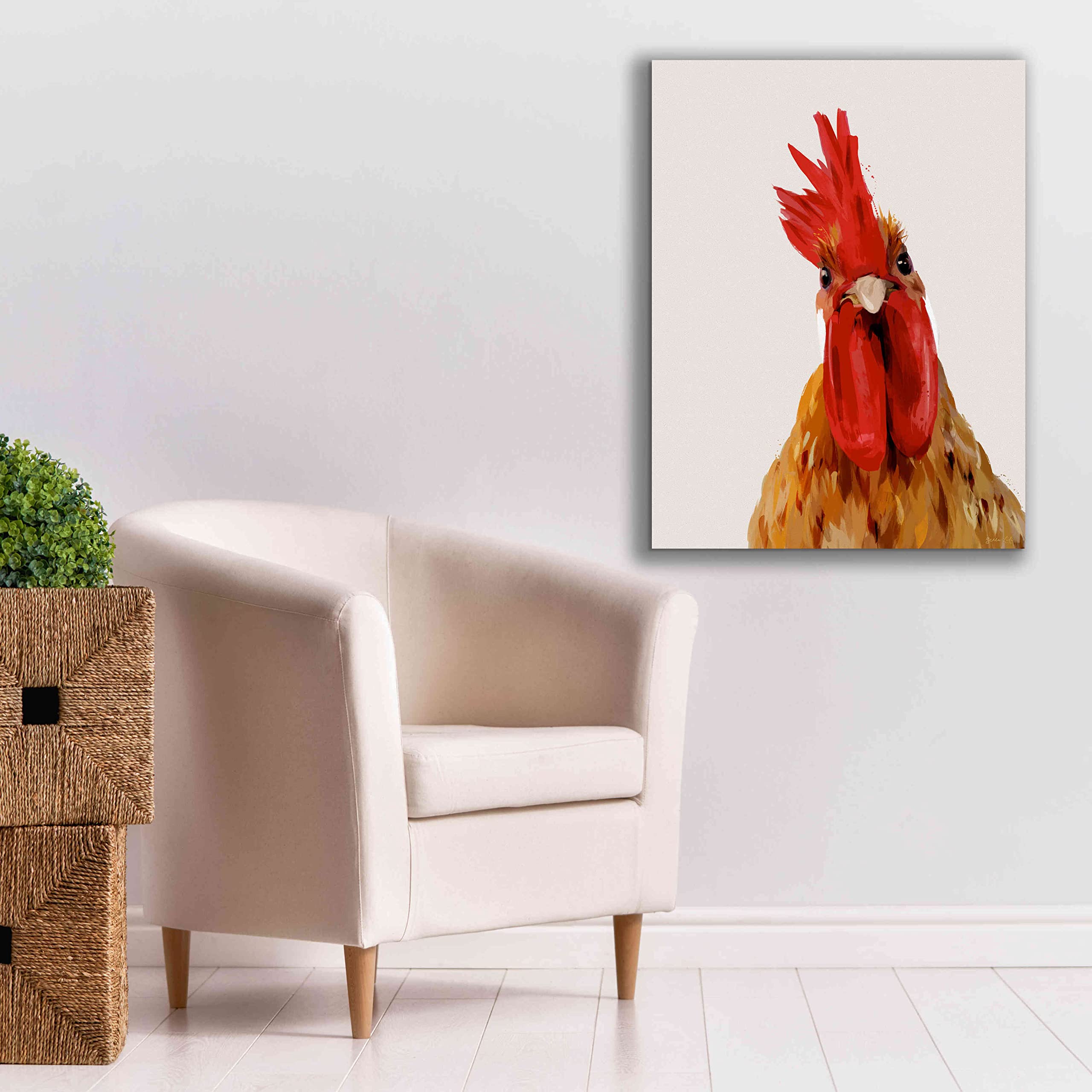 Green Lili 'Chicken or The Egg' Giclee Canvas Wall Art Print - 26x34 Inches Modern Home Decor for Living Room, Bedroom & Office
