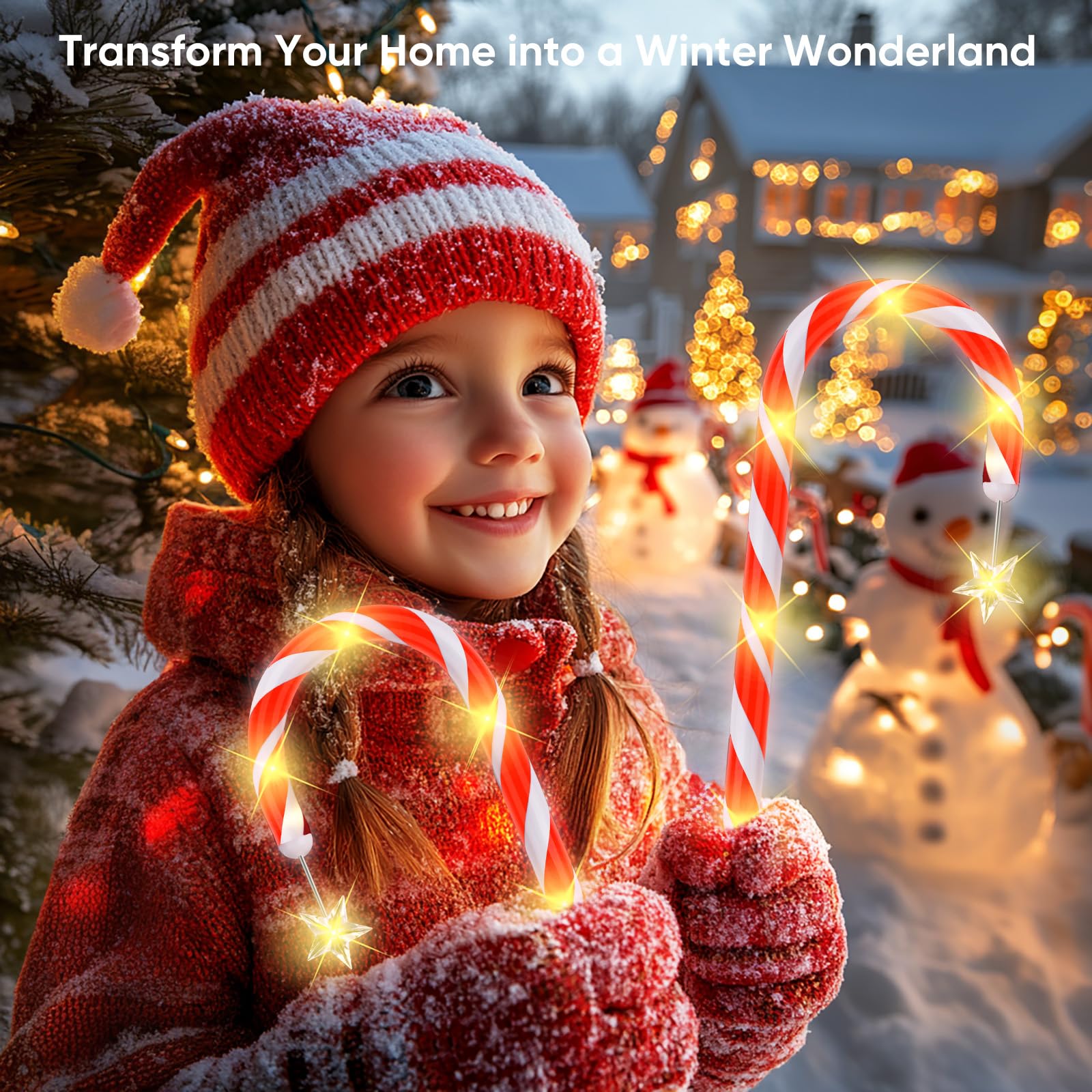 24 Pack Solar Christmas Lights Outdoor Waterproof - 12 Solar Candy Cane Pathway Lights Set of 2 - Durable Solar Christmas Decorations for Yard, Garden, Walkway, Driveway & Holiday Outdoor Decor