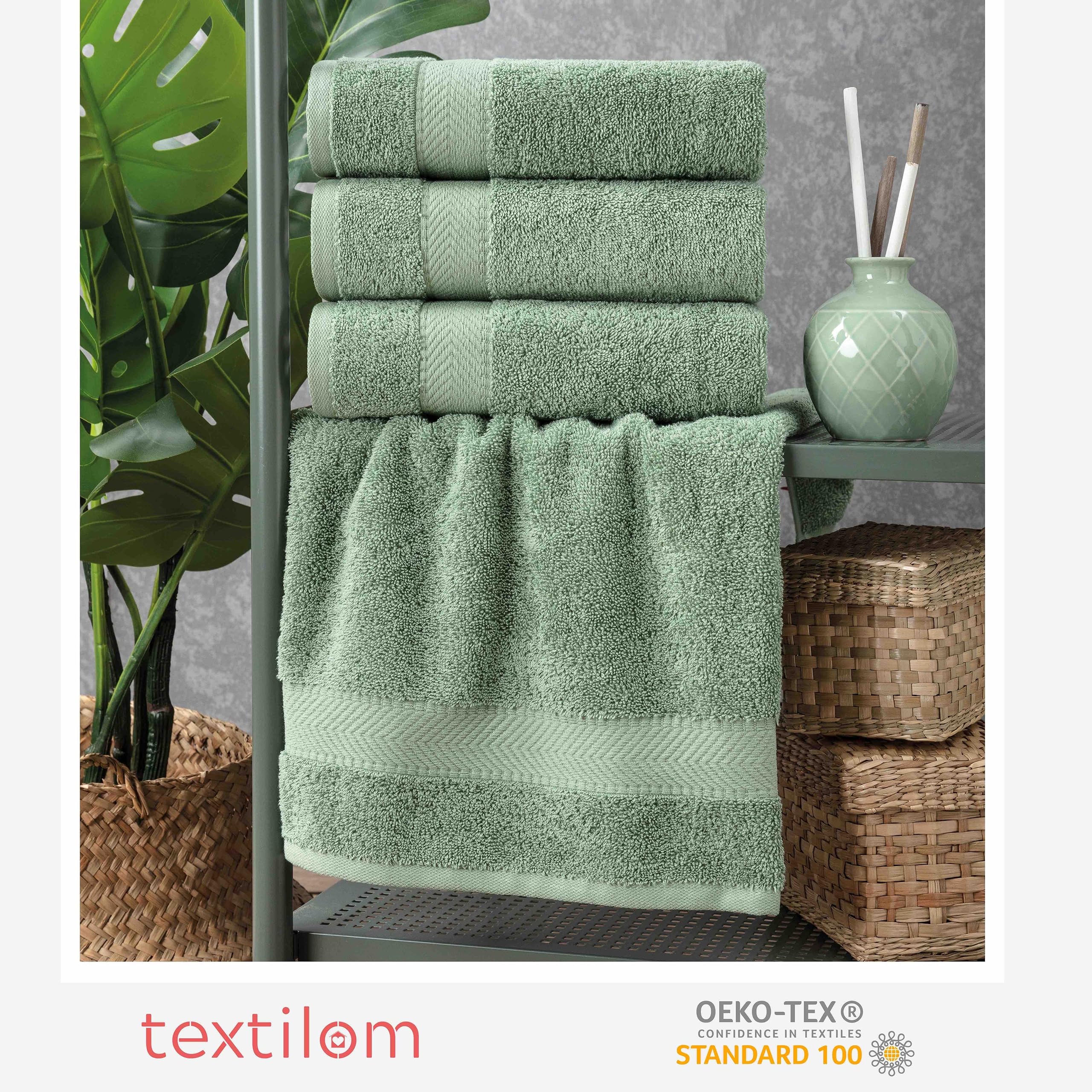 Luxury 100% Turkish Cotton Bath Towel Set of 4 - Ultra Soft, Highly Absorbent & Quick Dry - 27x54 Inches Spa & Hotel Quality Bath Towels for Bathroom - Perfect for Home, Gym & Vacation Use - Green