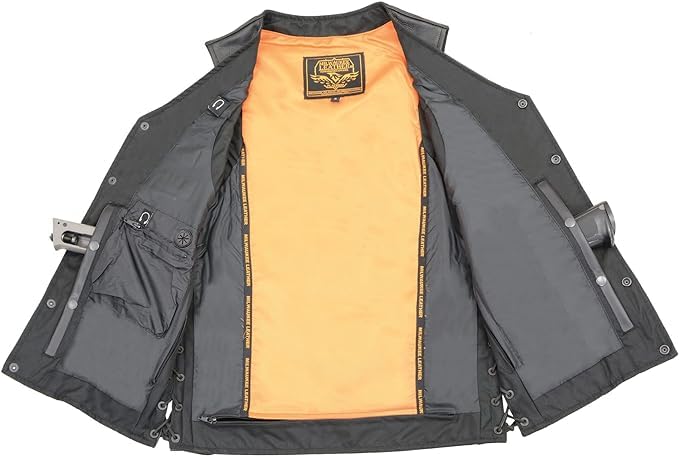 Milwaukee Leather Men's Black Straight Bottom Side Lace Leather Biker Vest MLM3520 - Motorcycle Riding Gear for Harley Davidson & Cruiser Bikes