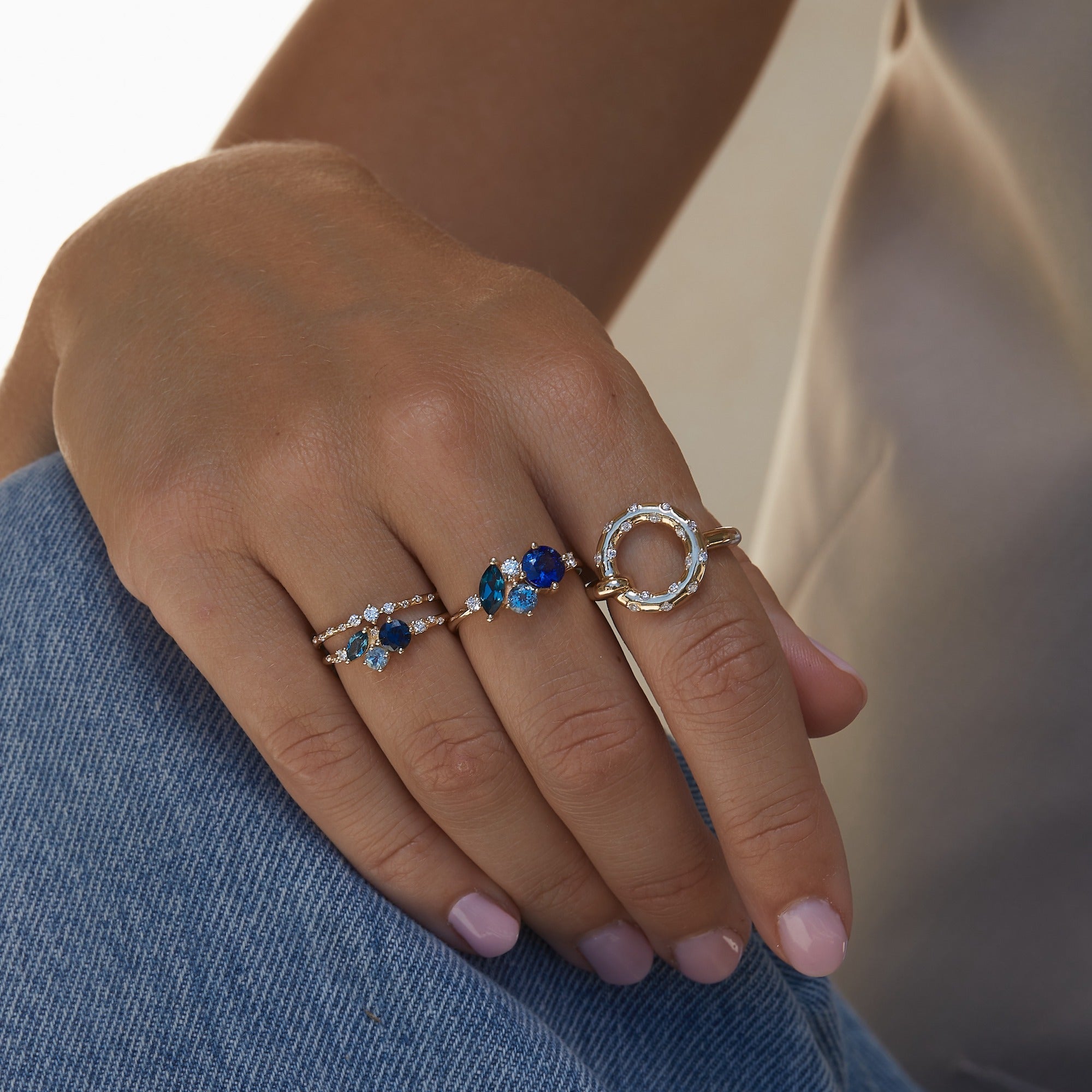 Stunning Large Ocean Starry Cluster Ring for Women - Elegant Blue Gemstone Statement Jewelry for Parties, Weddings & Special Occasions