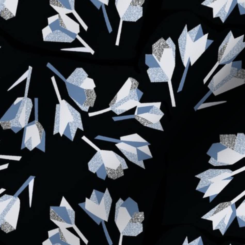 Art Deco Japanese Retro Floral Tulips Printed Cotton Fabric by The Yard - Blue Gray Abstract Modern Design for Sewing, Quilting, Apparel & Home Decor | Perfect for DIY Crafts, Curtains, Pillows and Upholstery
