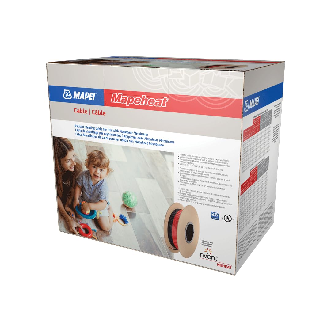 Mapei 2858601 Mapeheat Radiant Floor Heating Cable 120V, 50 sq ft - NuHeat nVent with OJ Electronics Heat Sensor - Electric Floor Heating System for Bathroom, Kitchen & Basement - Easy Trowel Installation