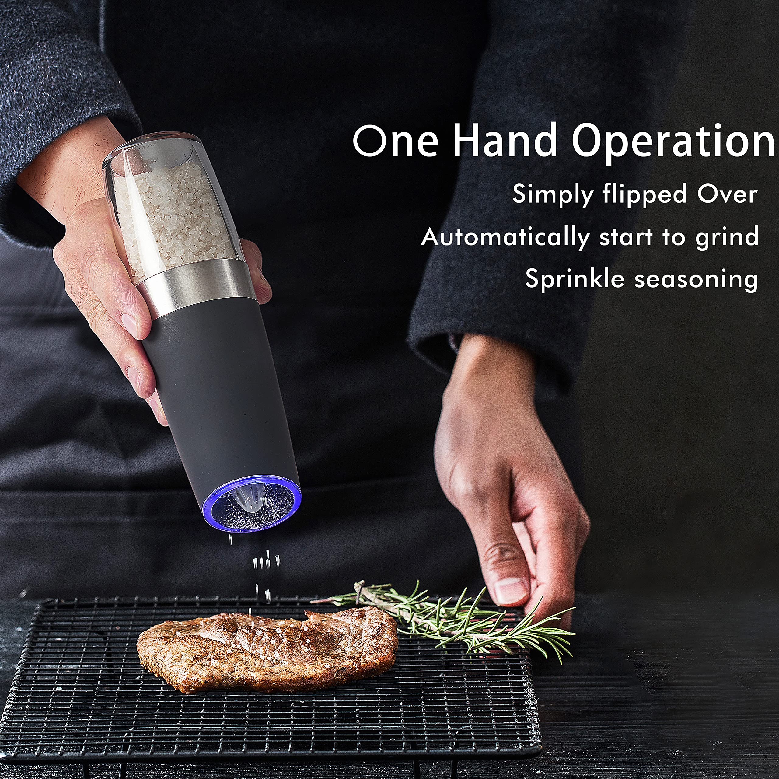 Electric Gravity Salt & Pepper Grinder - LED Light, Adjustable Coarseness | Perfect for Kitchen & Dining