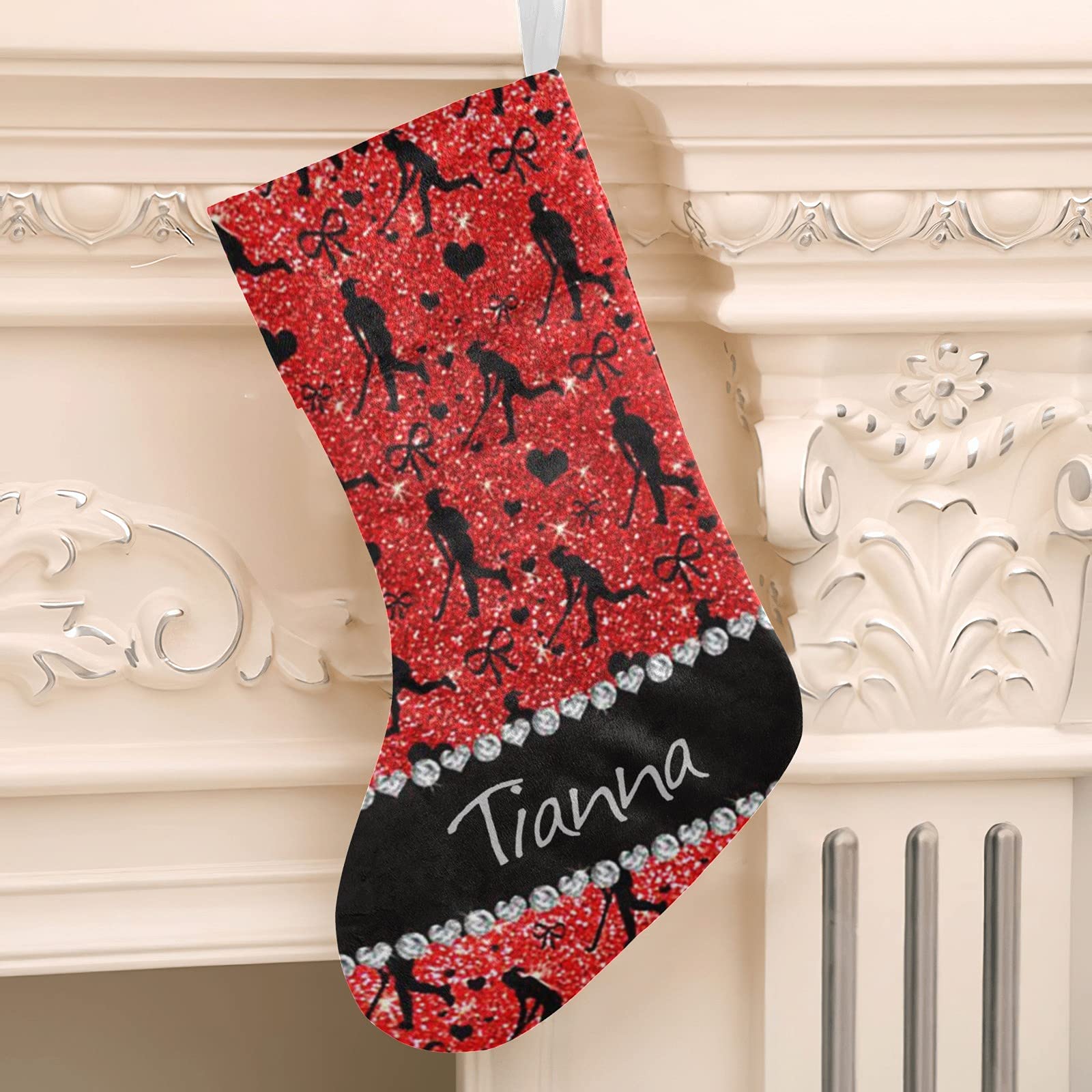 Custom Christmas Stockings - XOZOTY Robin Egg Red Roller Derby Xmas Socks for Family, Holiday Party Decor (17.52 x 7.87 Inch) - Perfect for Fireplace Mantel, Gift Exchange & Festive Home Decor