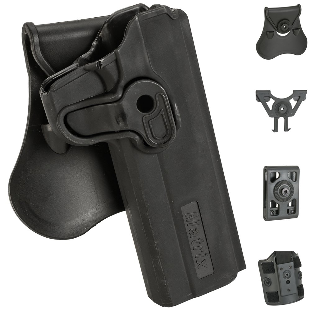 Matrix Hardshell Adjustable Airsoft Holster for 1911 Series Pistols - Black Paddle Attachment - Perfect for Tactical Training & Airsoft Battles
