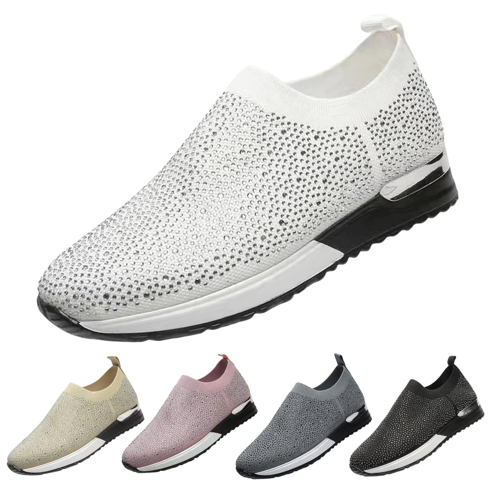 Women's Casual Sneakers with Wedge Thick Sole - Rhinestone Mesh Breathable Running Shoes for Plus Size - Perfect for Jogging, Gym Workouts & Everyday Comfort