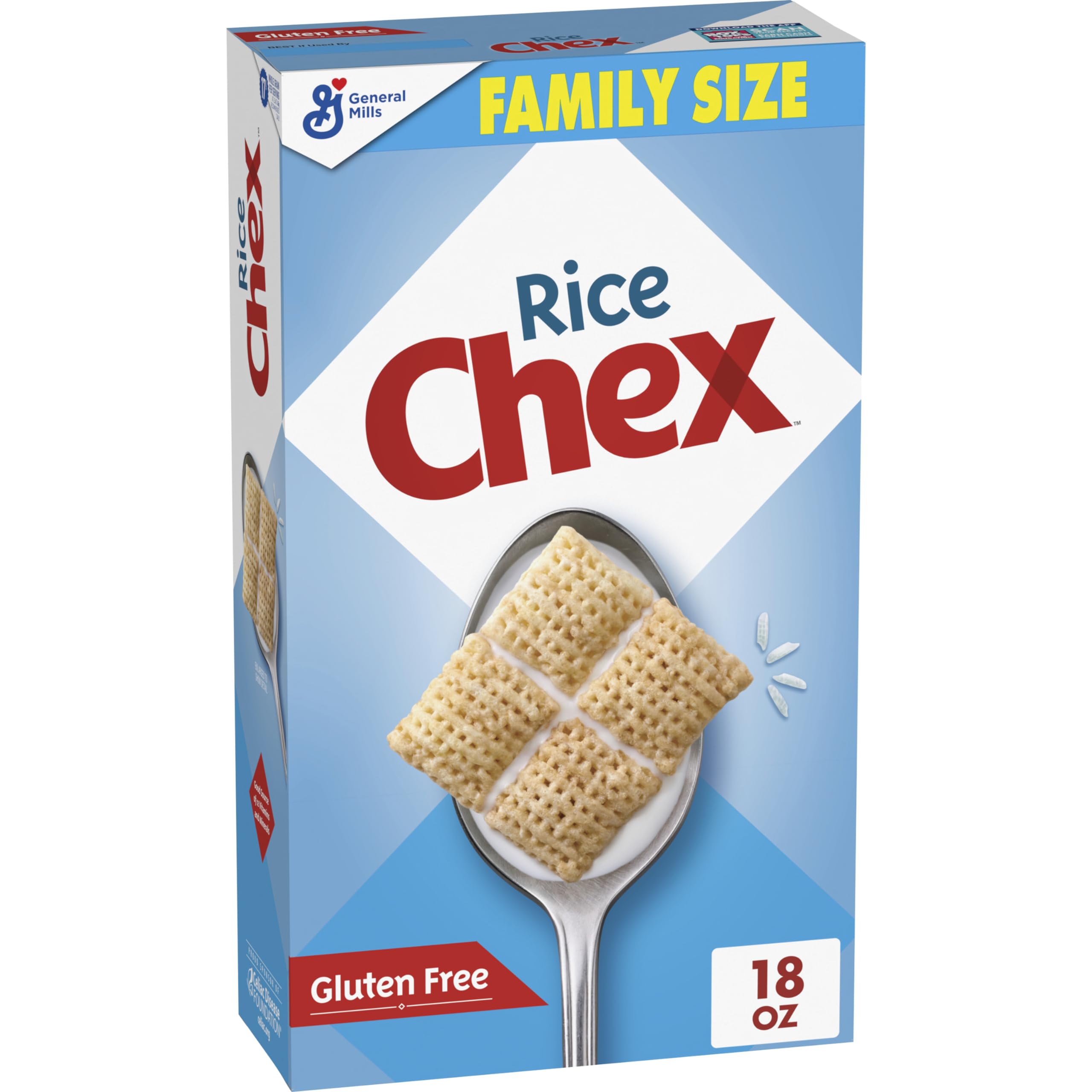 Gluten Free Rice Chex Breakfast Cereal - 18 oz Family Size Box for Homemade Chex Mix - Perfect for Morning Meals, Snacks & Party Mixes