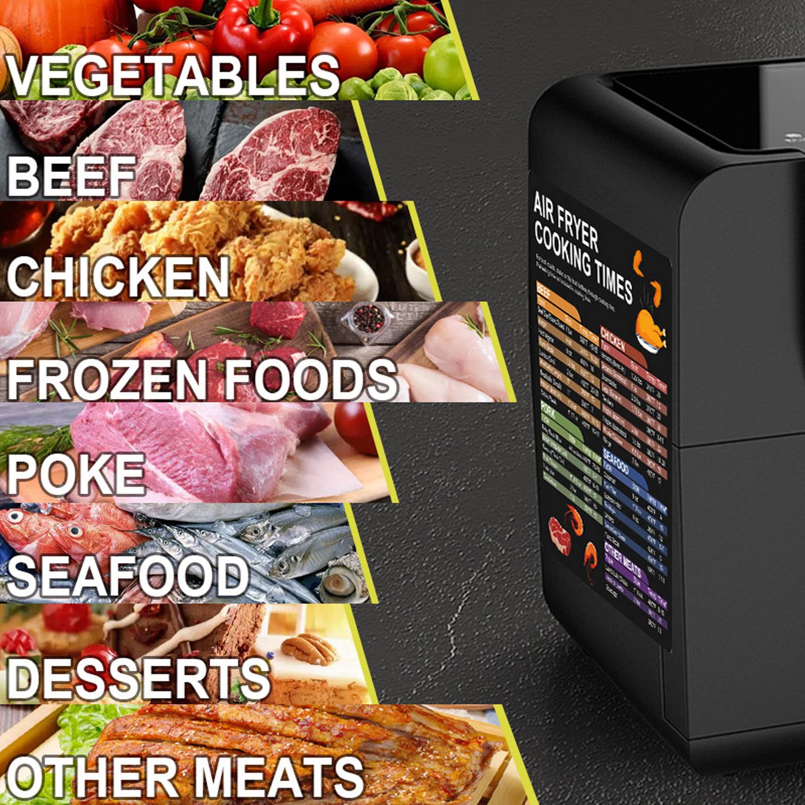 Air Fryer Magnetic Cheat Sheet Set - Cooking Times Chart & Recipe Guide | Perfect for Air Fryer Oven, Cooking Pot & Kitchen Appliances | Quick Reference for Meat Temps & Easy Meal Prep