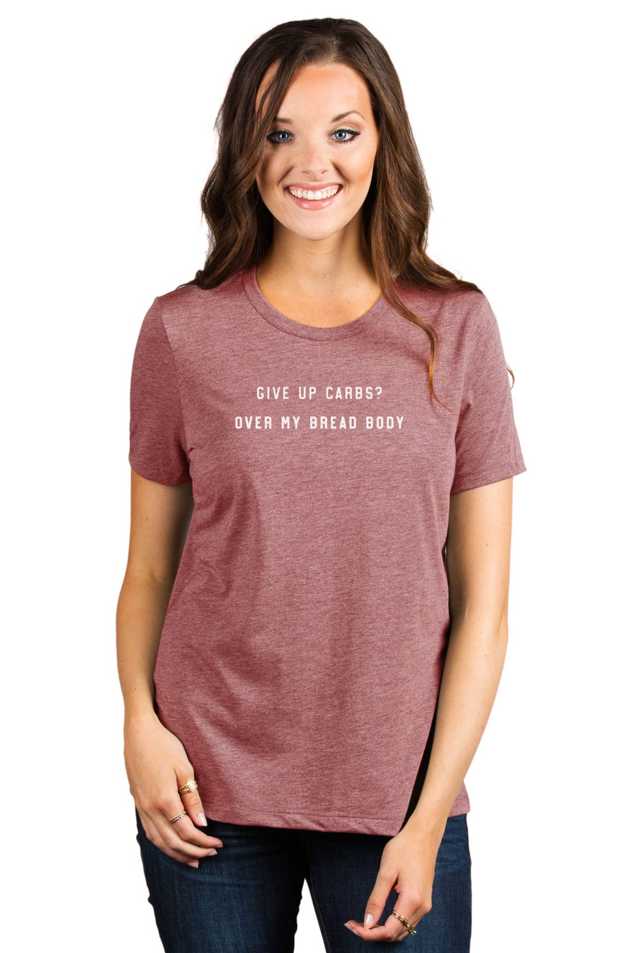 Give Up Carbs Over My Bread Body Women's Funny Graphic T-Shirt - Soft Relaxed Fit Casual Tee for Women - Perfect for Gym, Workout, Lounge & Everyday Wear