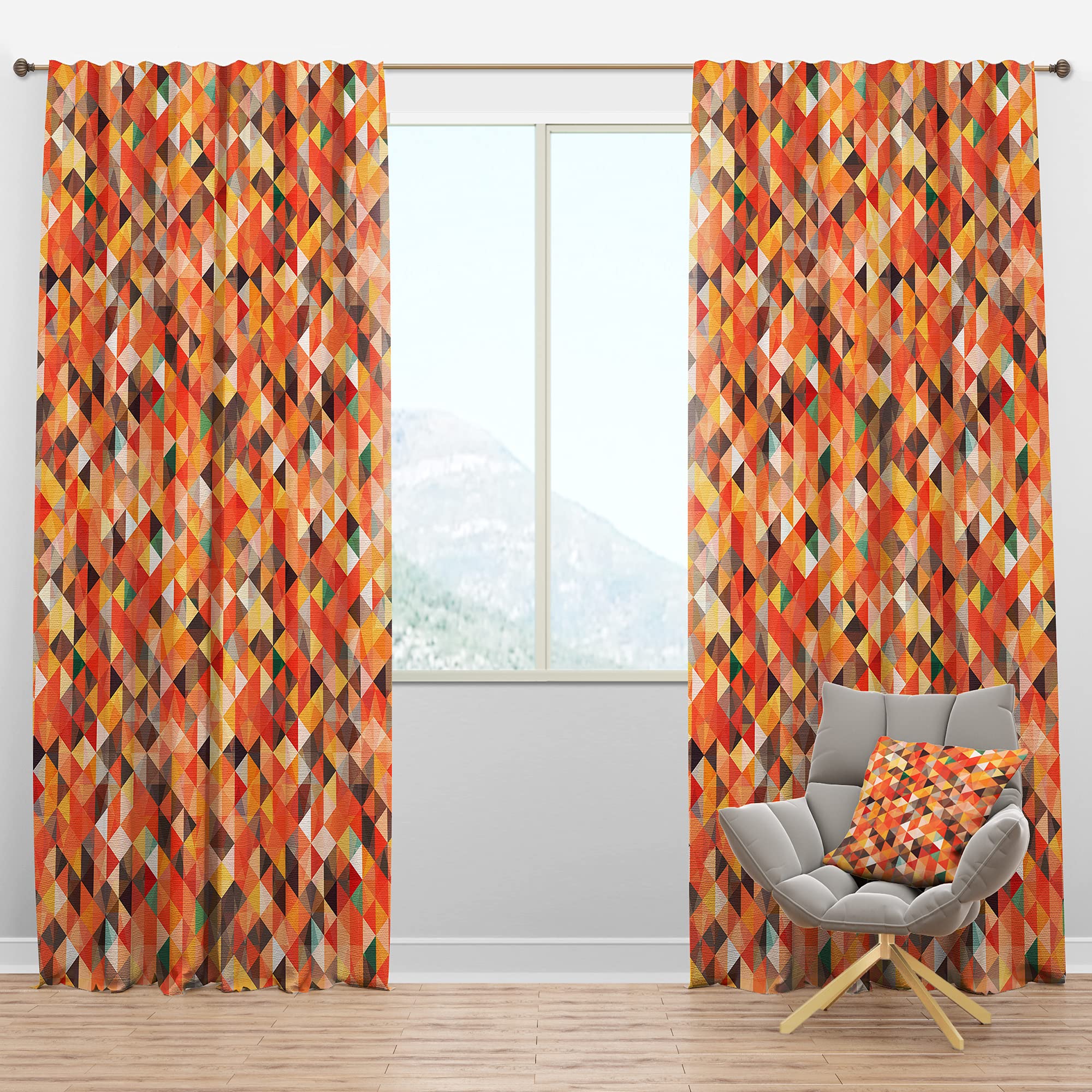 DesignQ Blackout Curtains - Thermal Insulated Geometric Triangle Pattern in Red & Orange - 52x95 Inch Single Panel Window Drapes for Bedroom & Living Room - Perfect for Light Blocking, Privacy & Energy Efficiency
