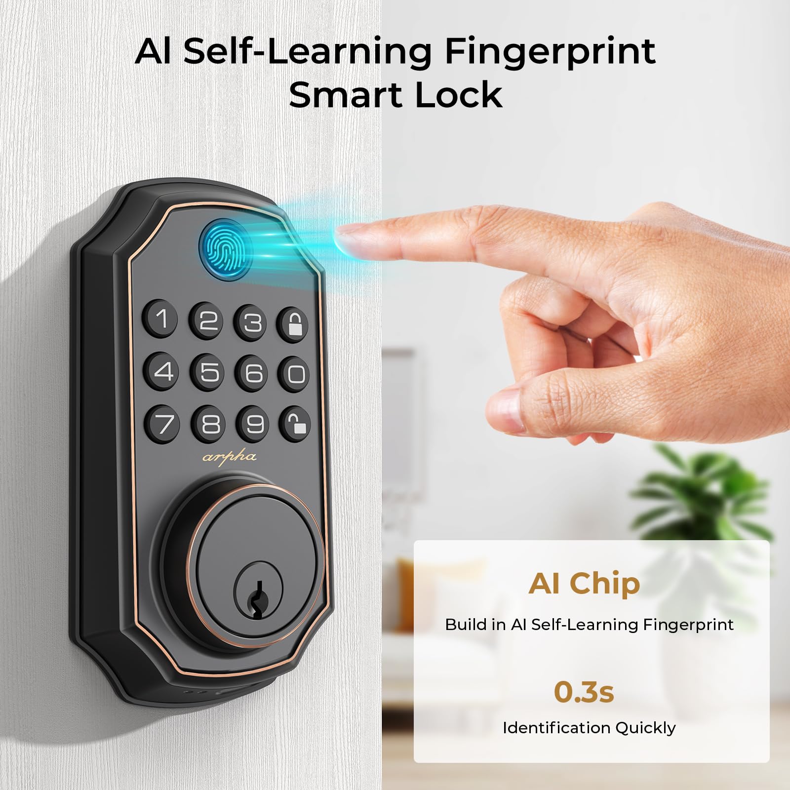 Smart WiFi Door Lock D280W - Keyless Entry Fingerprint Deadbolt with Built-in WiFi, App Remote Control & Electronic Keypad | Alexa Compatible Auto-Locking Front Door Security System for Home & Office | Easy DIY Installation