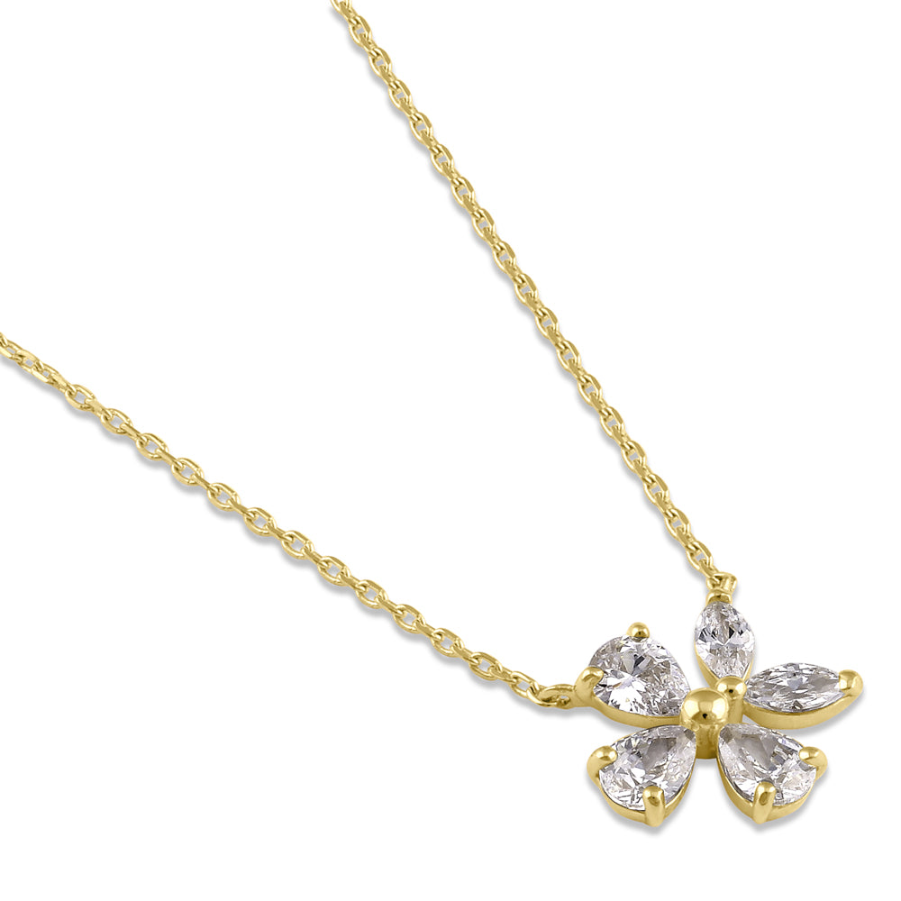14K Solid Gold Flower Necklace with Cubic Zirconia - Elegant Layering Jewelry for Women, Perfect for Weddings, Anniversaries & Everyday Wear