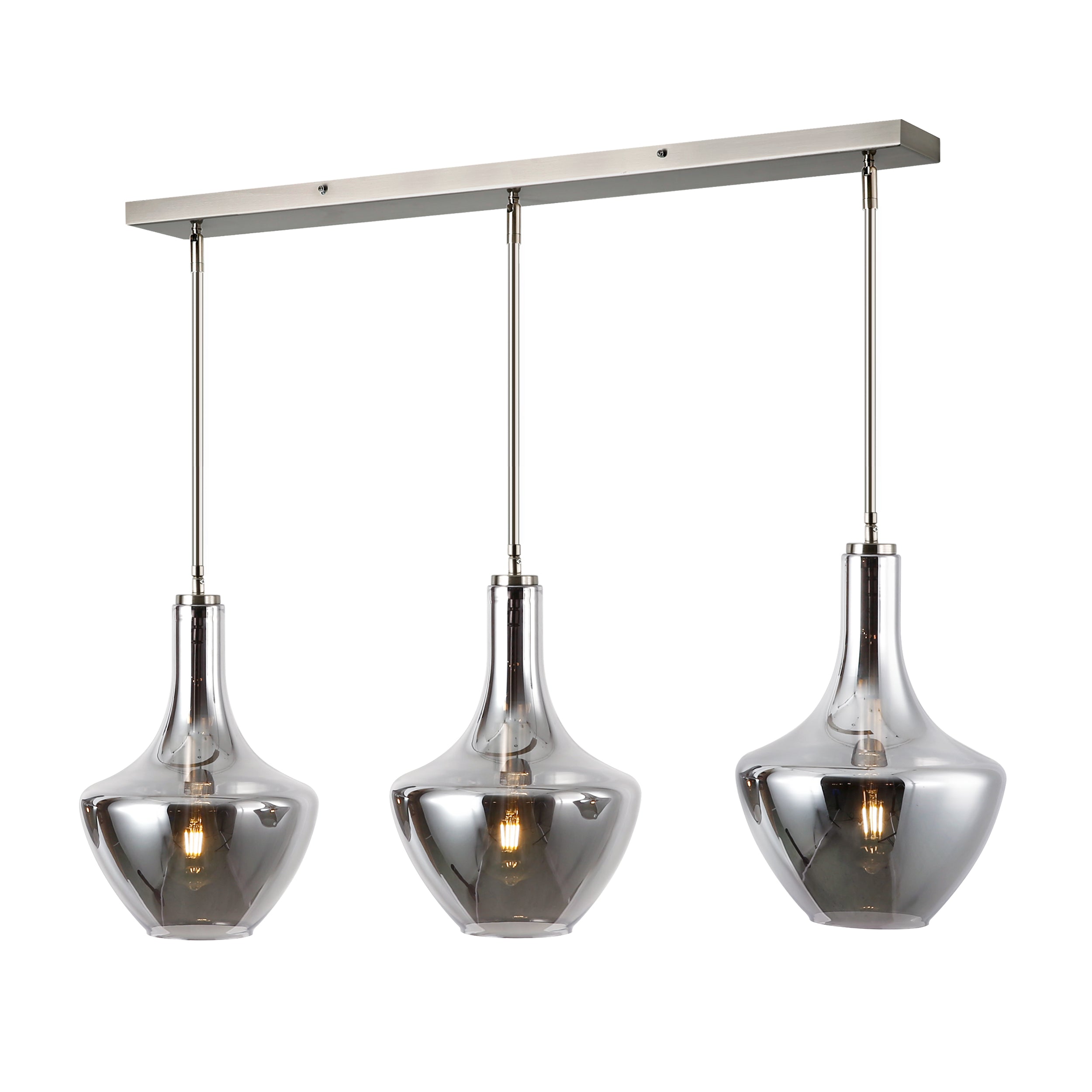 Modern 3-Light Pendant Island Lighting Fixture for Kitchen Dining Room - Brushed Nickel Finish, Adjustable Height, Dimmable LED Bulbs Included - Perfect for Home, Restaurant, and Cafe Decor