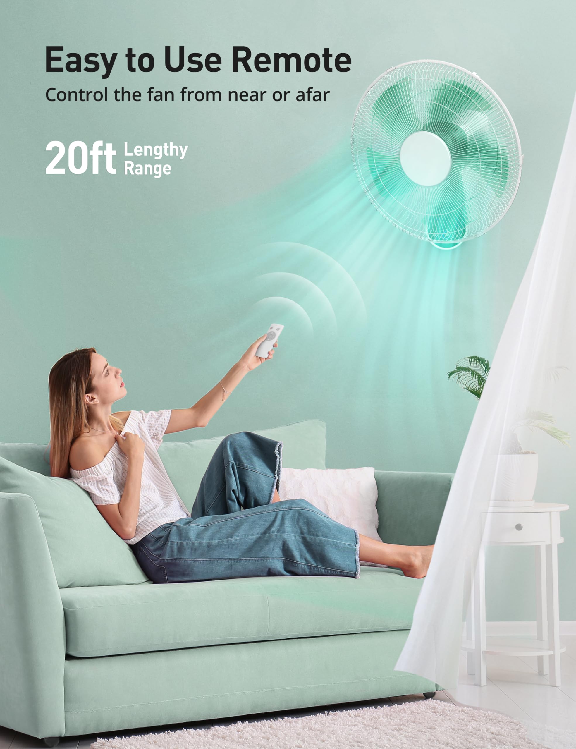 16 Inch Wall Mount Fan with Remote Control - 5 Speed, 90° Oscillation & 8-Hour Timer - Perfect for Bedroom, Kitchen, Gym, Yoga Studio, Pilates Room & Sunrooms - Mirdred Heavy Duty Mounted Fan for Home & Commercial Use