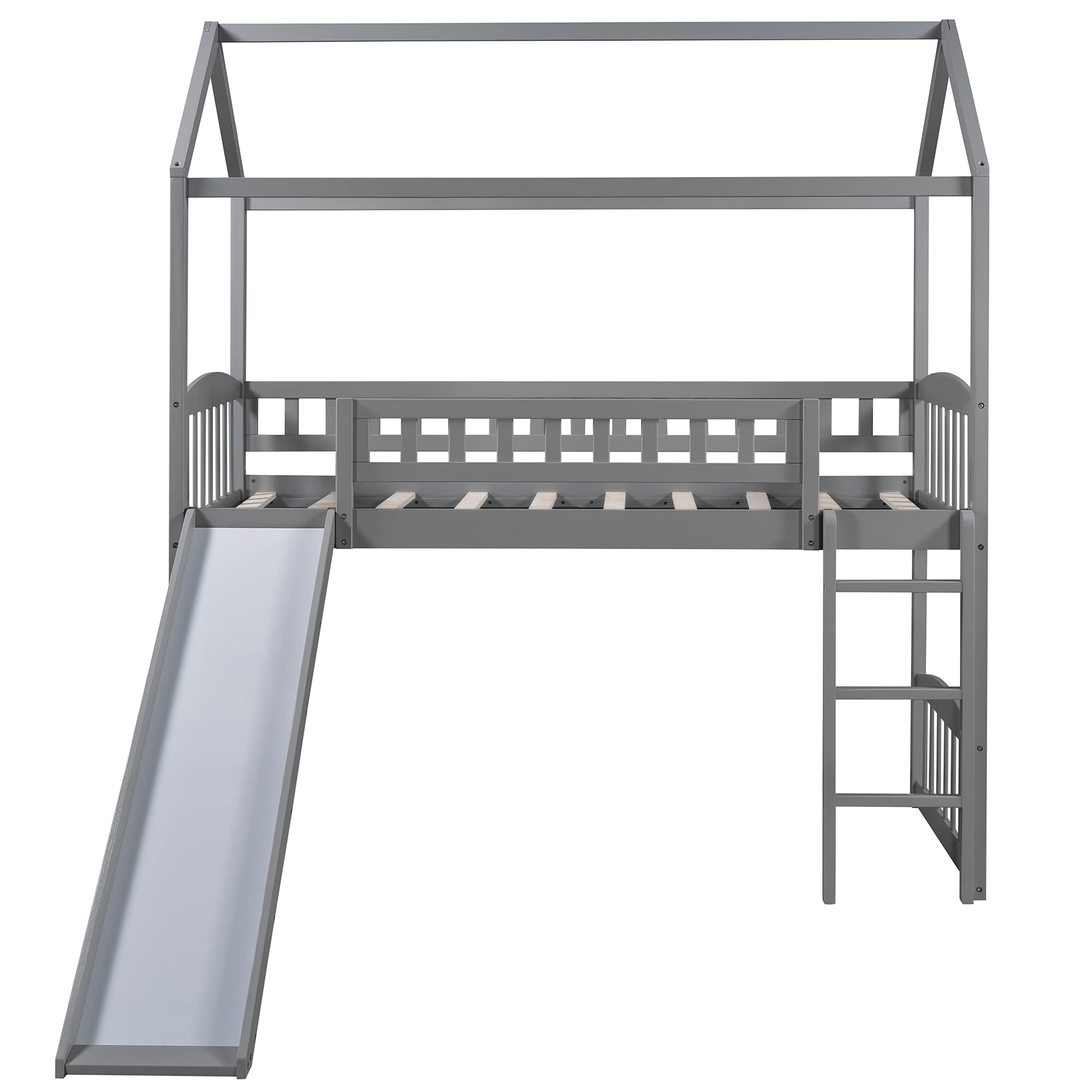 Danxee Twin Loft Bed with Slide - Sturdy Wooden Kids Loft Bed with Safety Guard Rail & Ladder - Space-Saving Bunk Bed for Boys and Girls - No Box Spring Required - Easy Assembly (Gray) - Perfect for Small Bedrooms, Playrooms & Dorm Rooms