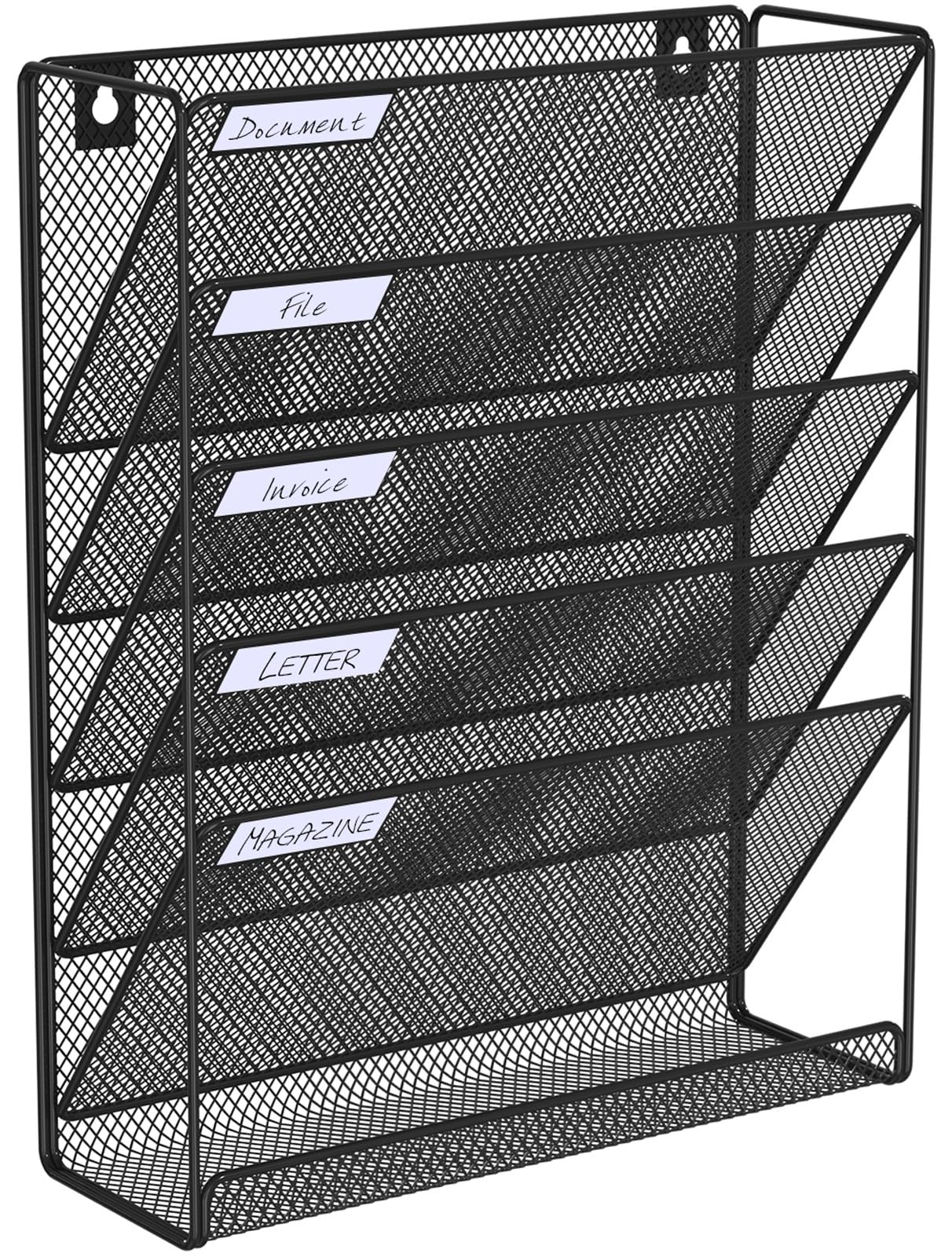 6-Tier Mesh Hanging Folder Organizer - Wall Mount File & Paper Organizer for Office & Home - Black - Perfect for Mail Sorting, Document Storage & Workspace Organization